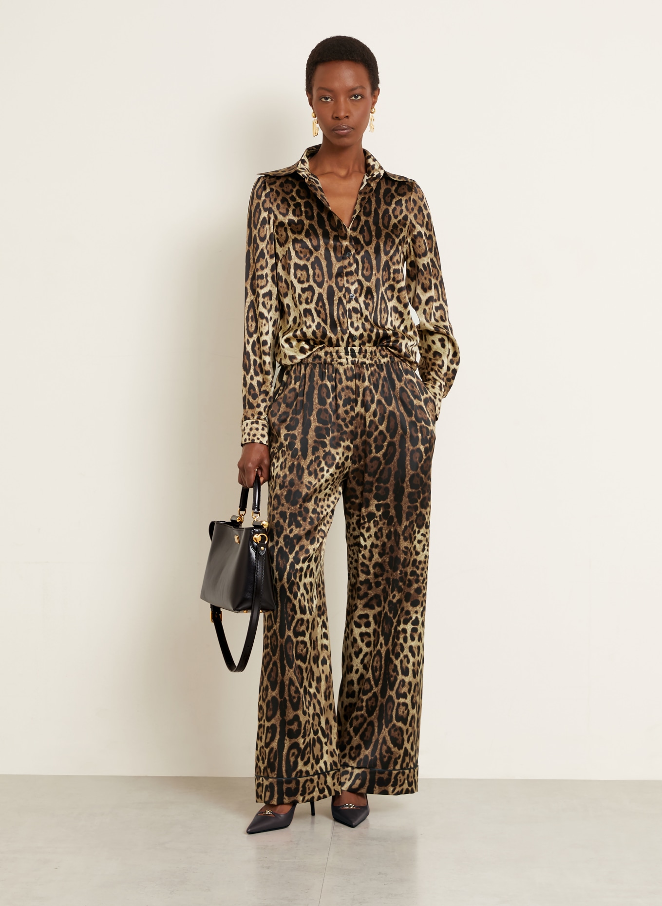 DOLCE & GABBANA Hemdbluse aus Seide: BRAUN / GOLD / DUNKELBRAUN