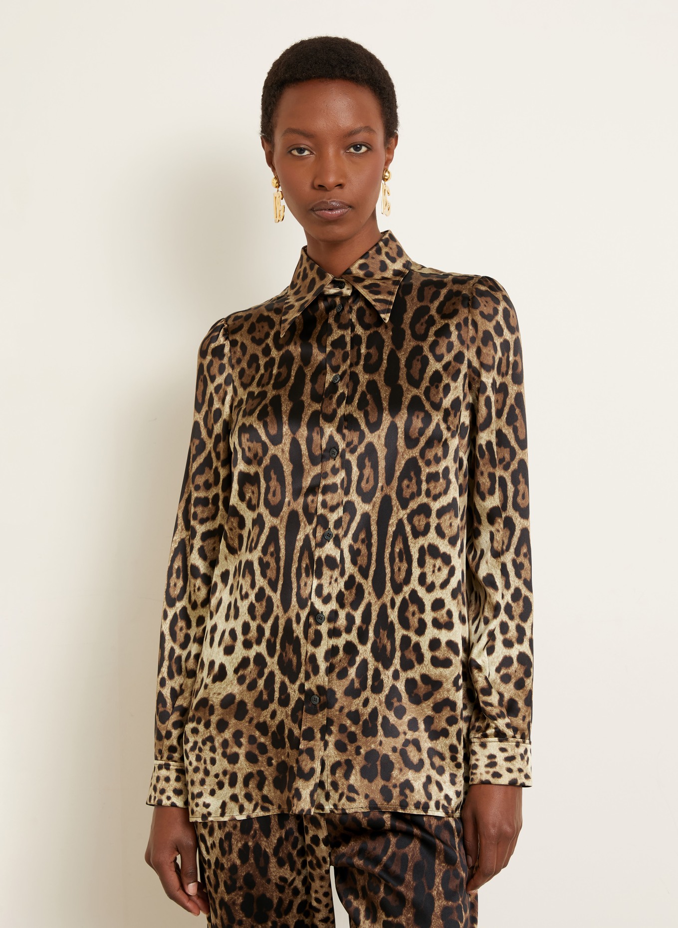 DOLCE & GABBANA Hemdbluse aus Seide: BRAUN / GOLD / DUNKELBRAUN