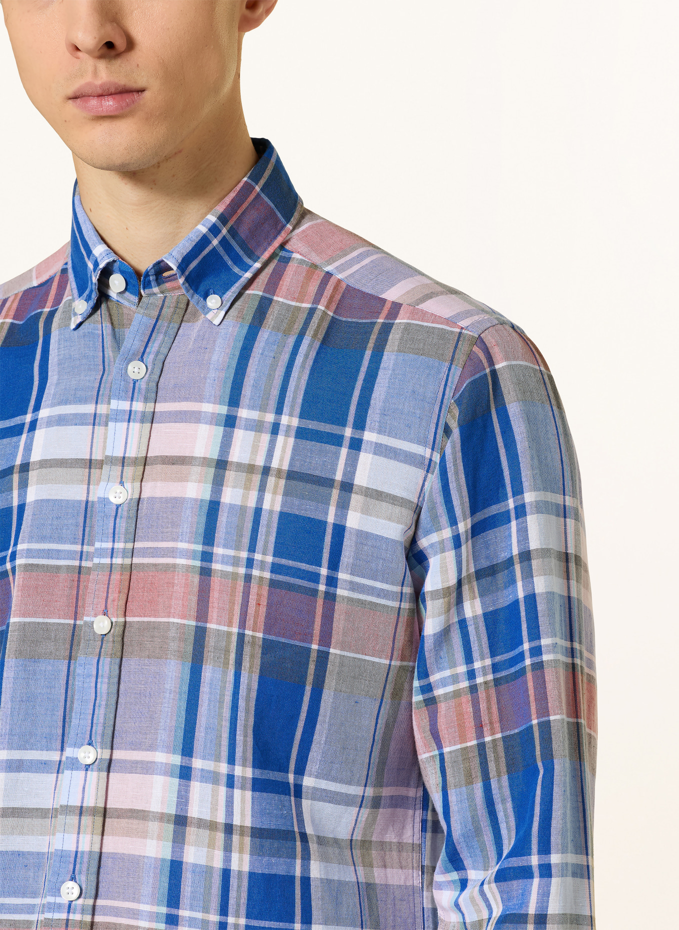 STROKESMAN'S Regular fit shirt: BLUE / LIGHT RED / KHAKI