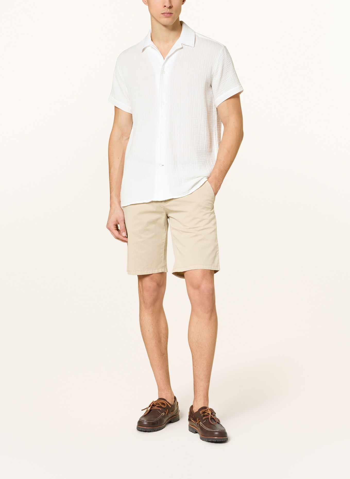 STROKESMAN'S Resorthemd Comfort Fit aus Musselin: WEISS