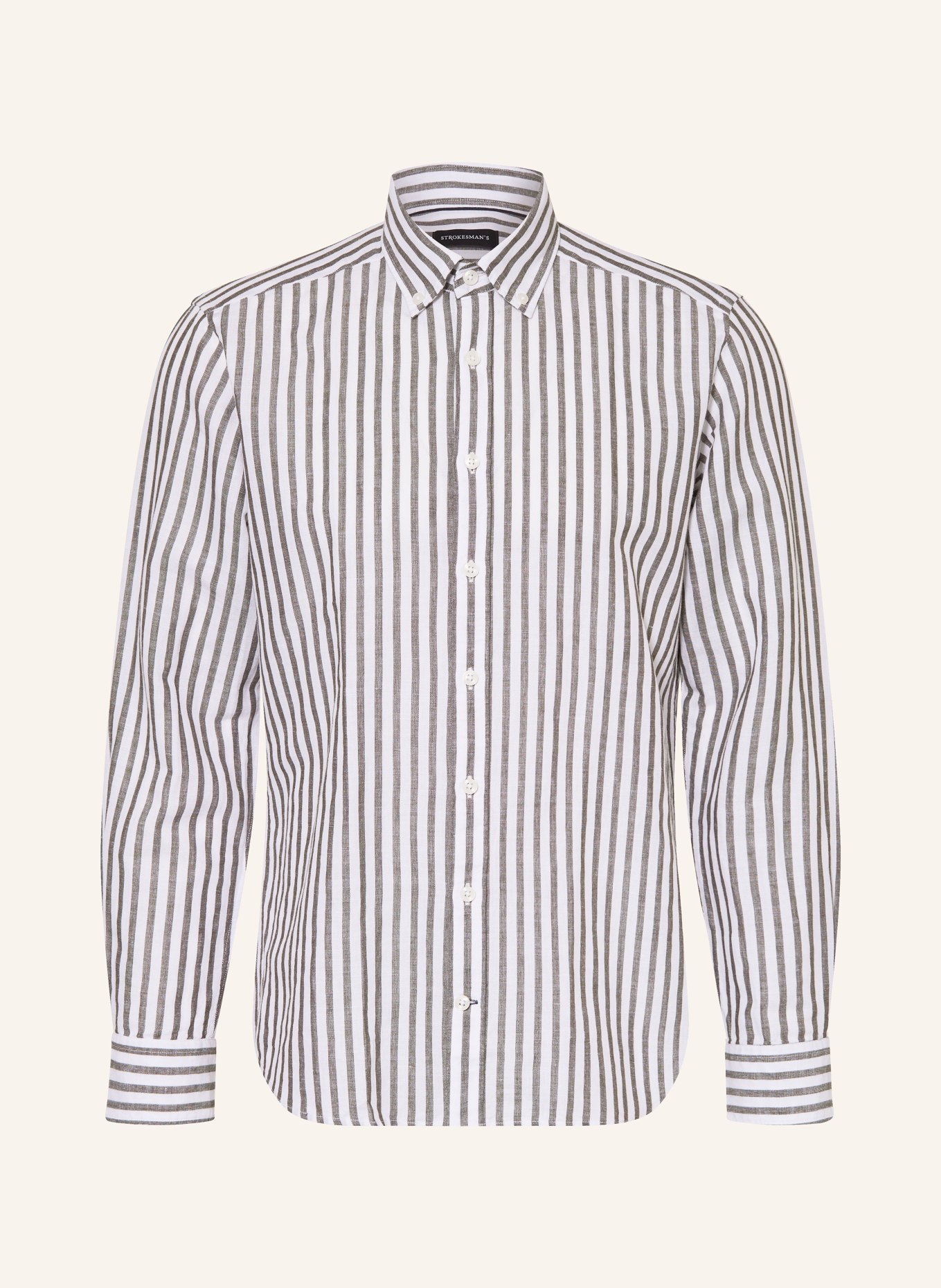 STROKESMAN'S Regular fit shirt with linen: OLIVE / WHITE