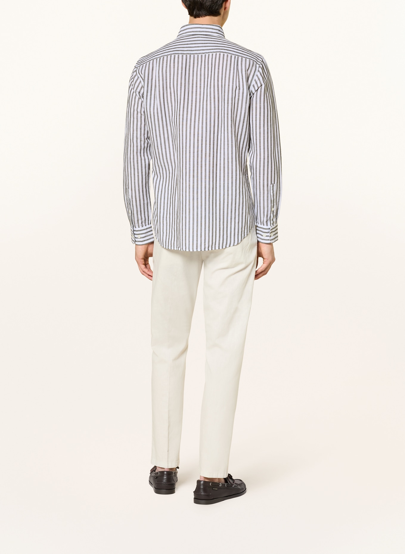 STROKESMAN'S Regular fit shirt with linen: OLIVE / WHITE