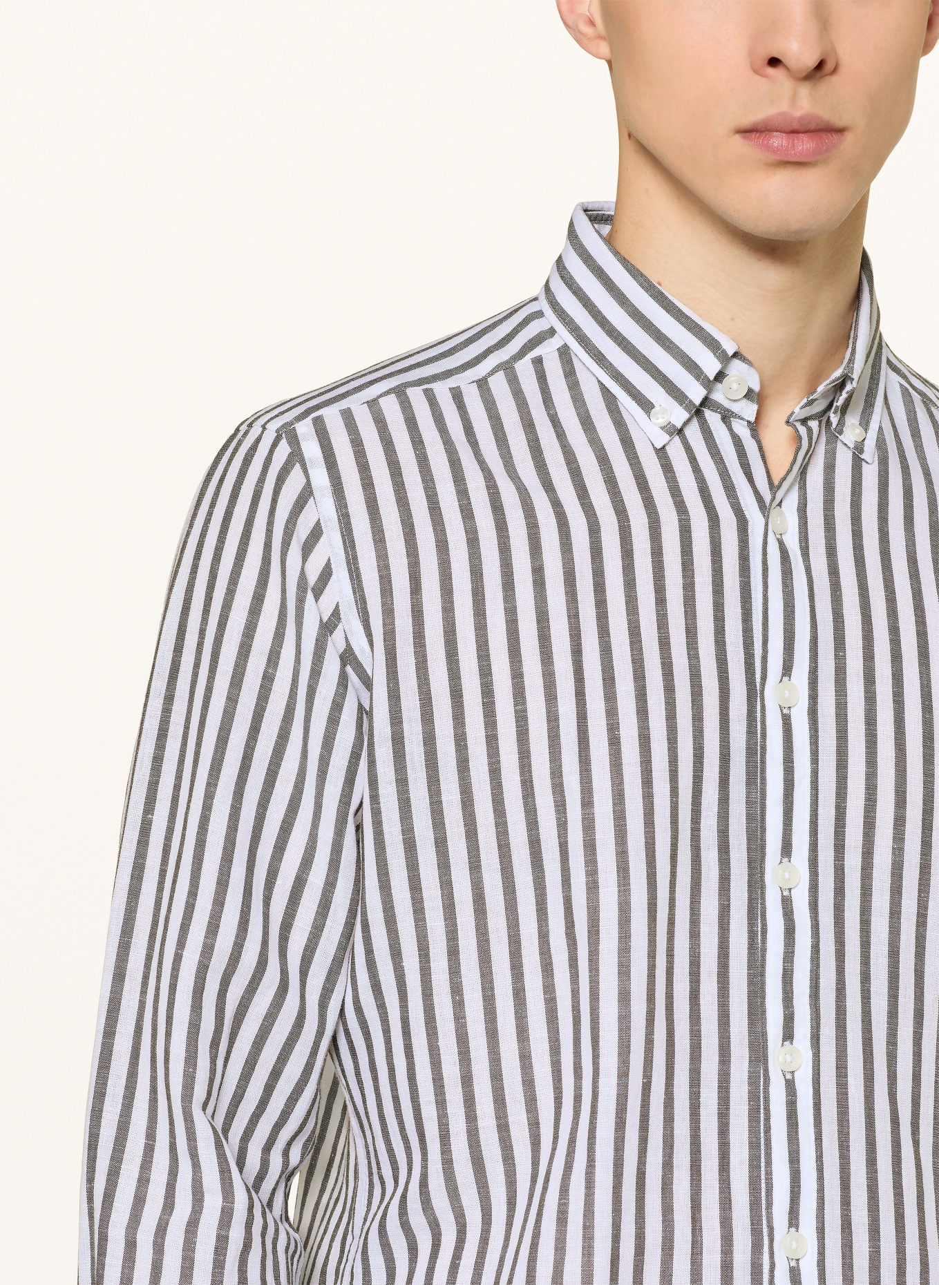 STROKESMAN'S Regular fit shirt with linen: OLIVE / WHITE