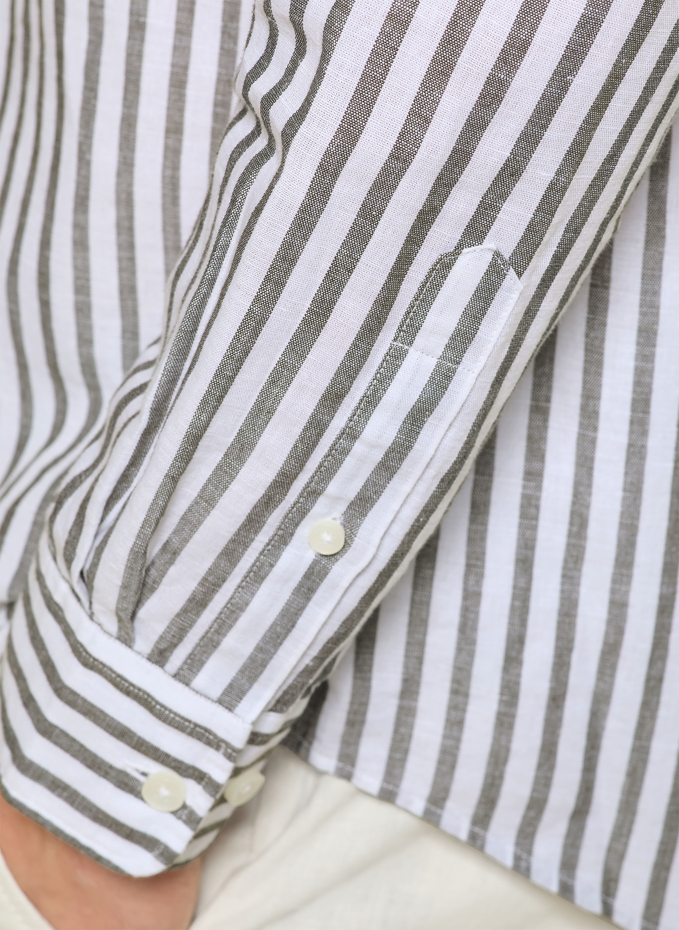 STROKESMAN'S Regular fit shirt with linen: OLIVE / WHITE