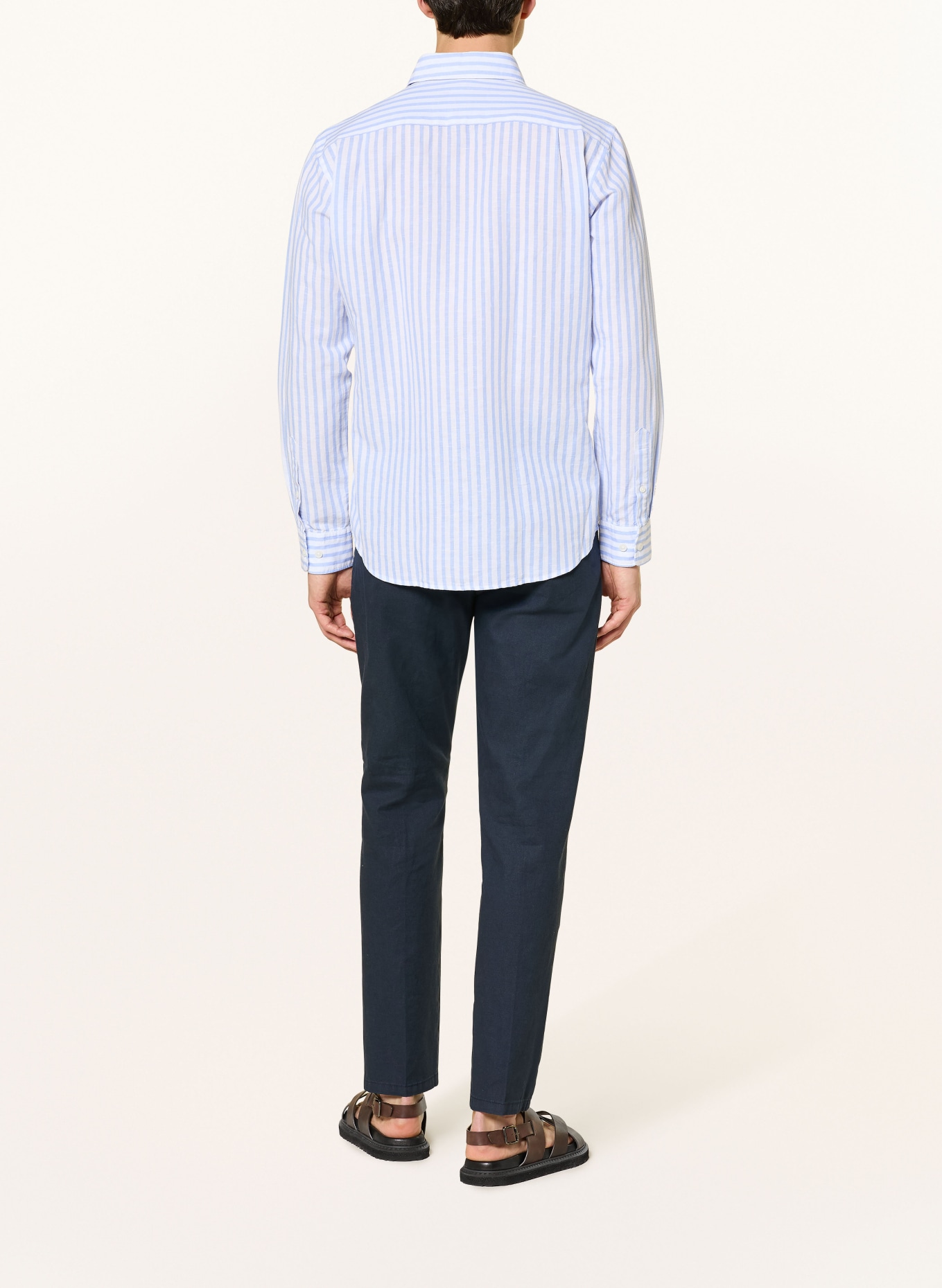 STROKESMAN'S Regular fit shirt with linen: WHITE / LIGHT BLUE