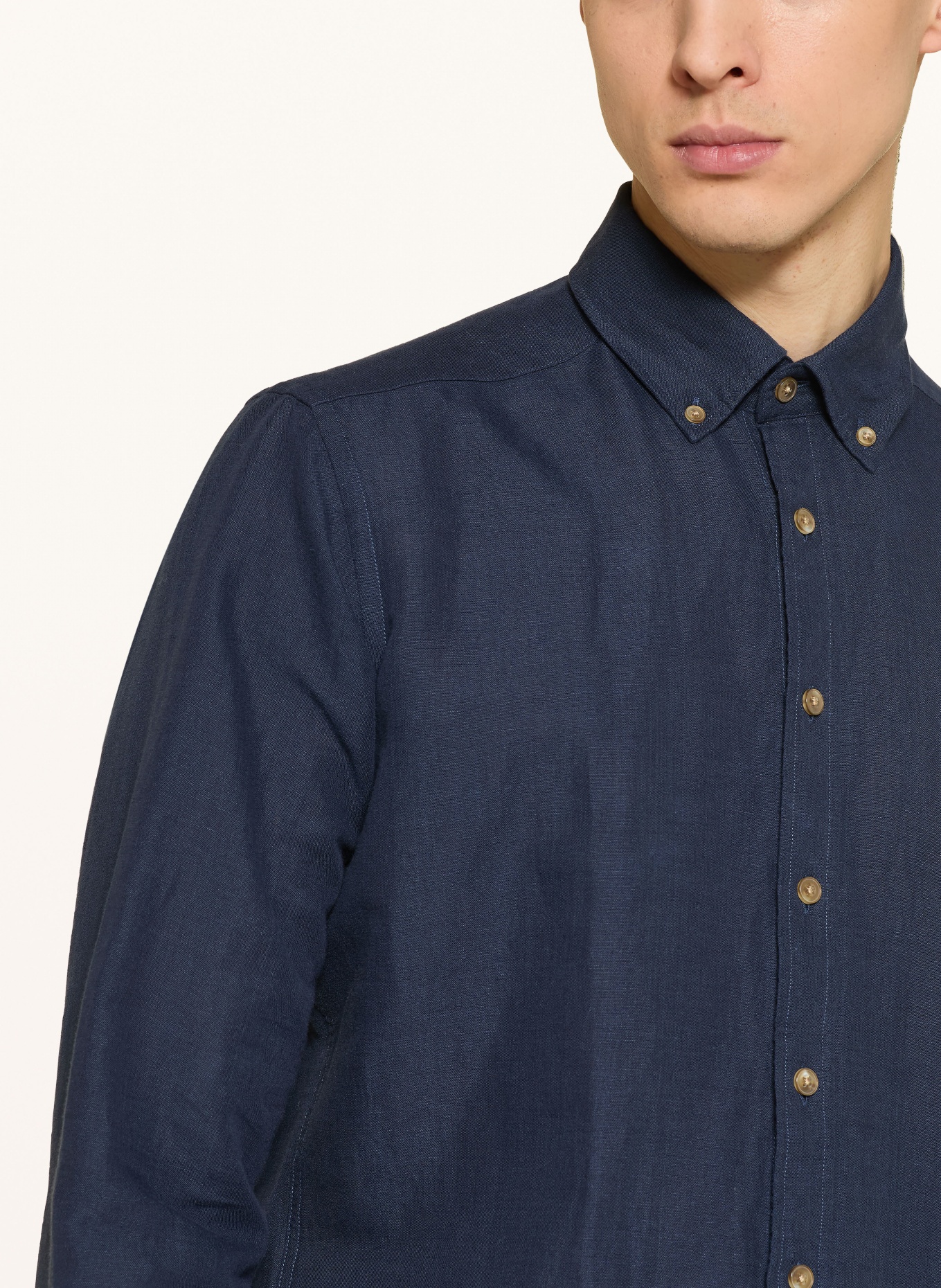 STROKESMAN'S Košile Regular Fit s lnem: TMAVĚ MODRÁ