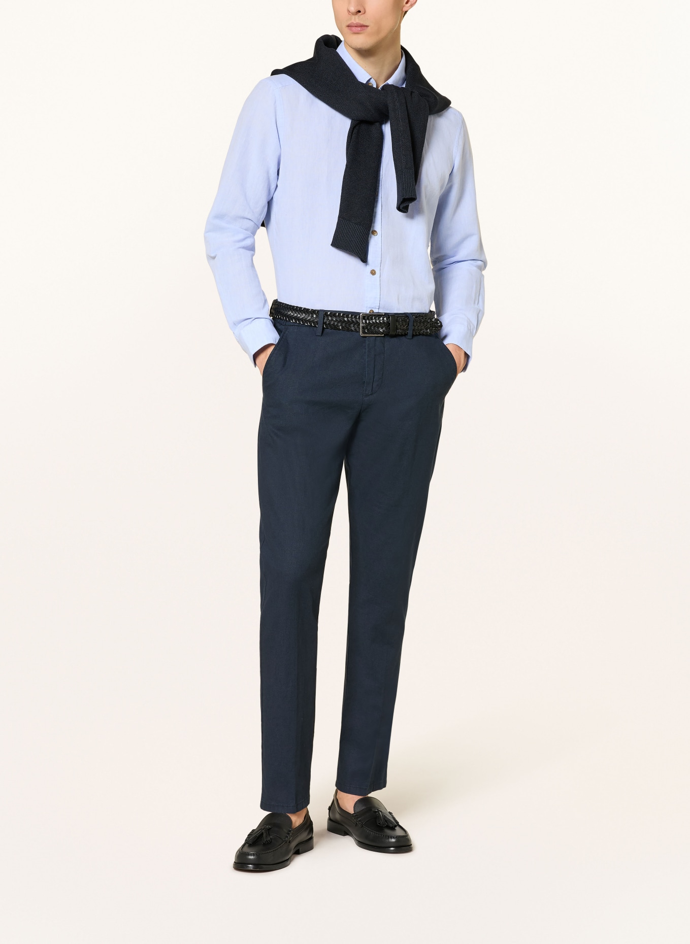 STROKESMAN'S Regular fit shirt with linen: LIGHT BLUE