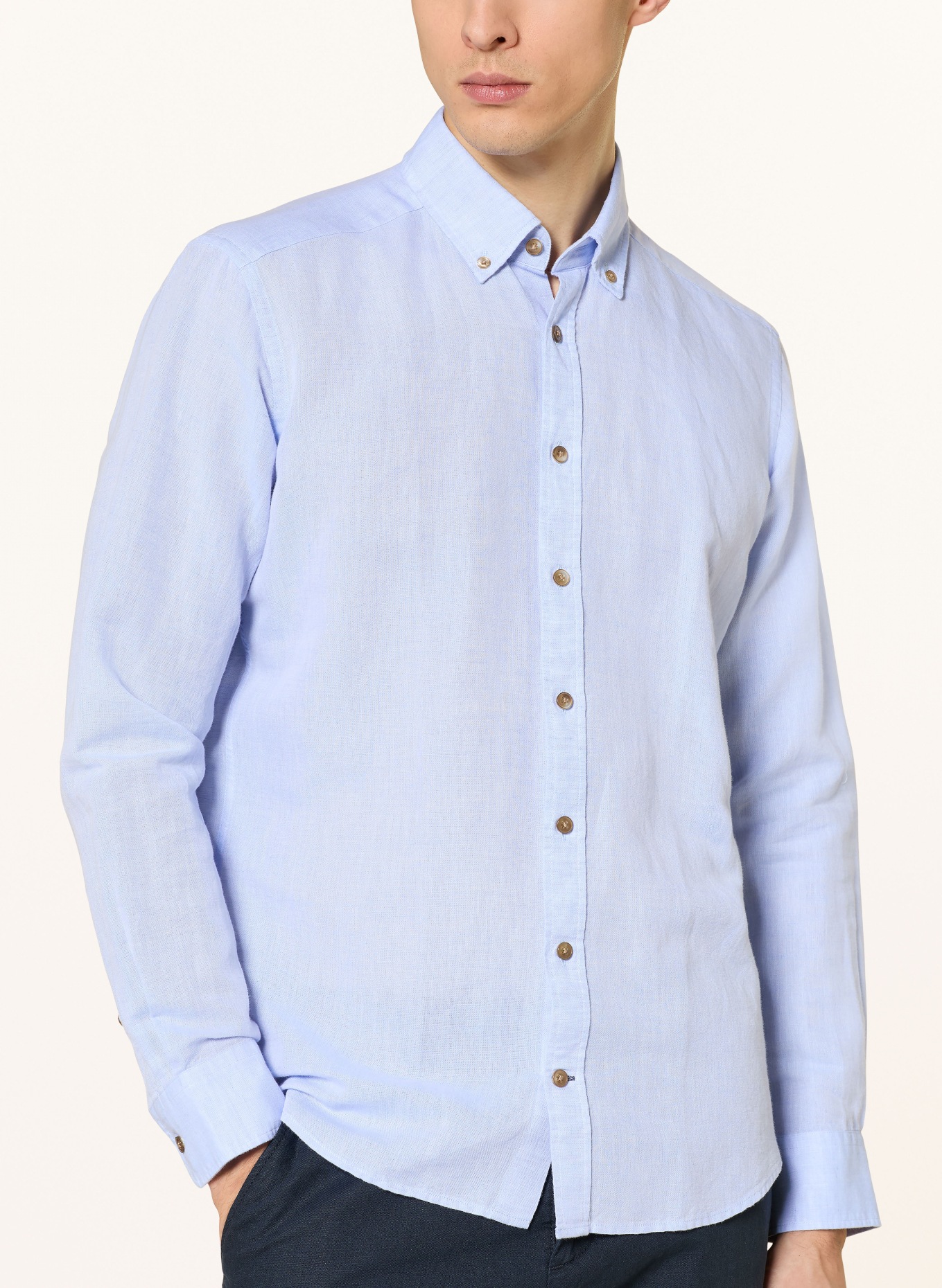 STROKESMAN'S Regular fit shirt with linen: LIGHT BLUE