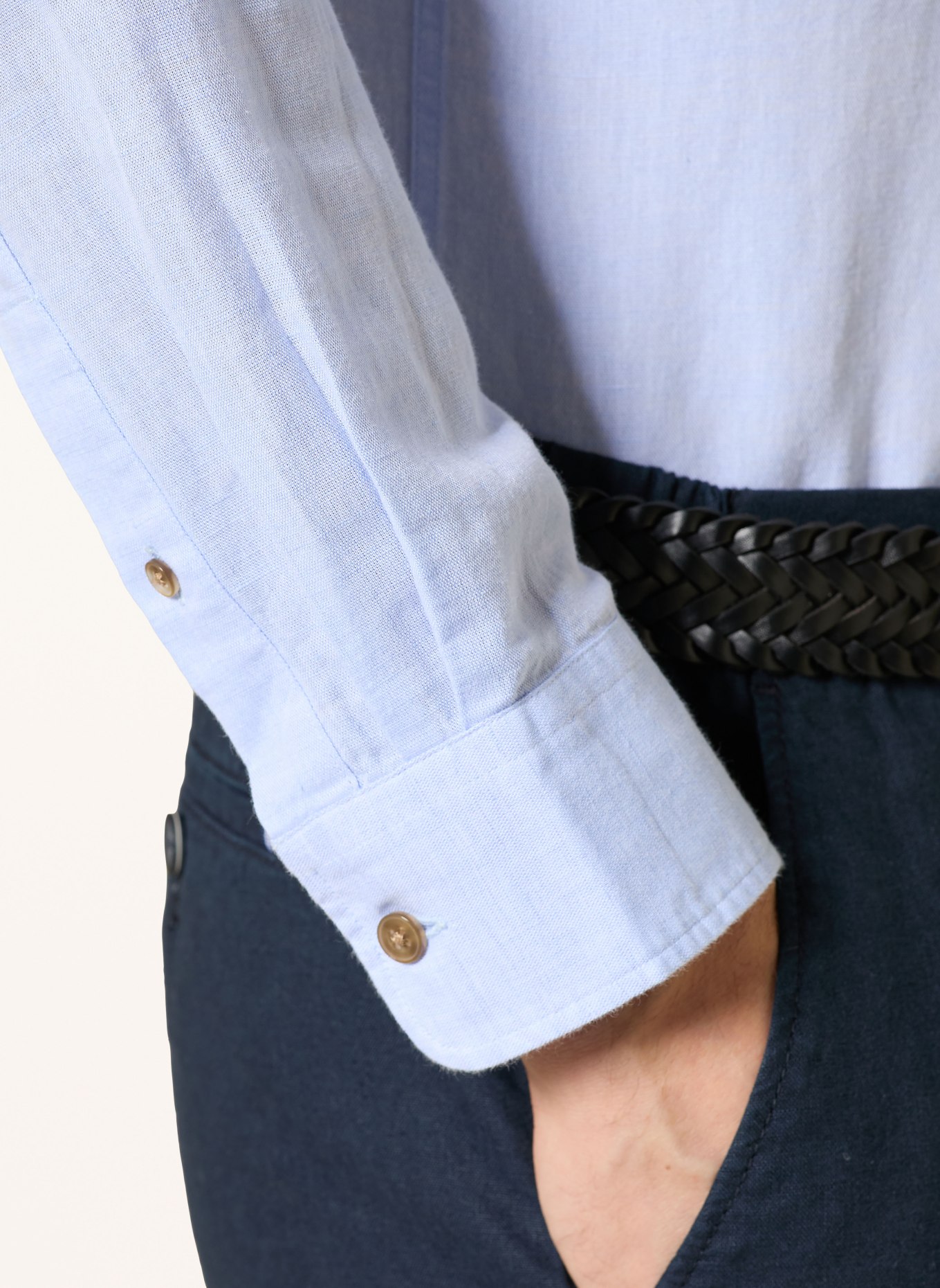 STROKESMAN'S Regular fit shirt with linen: LIGHT BLUE