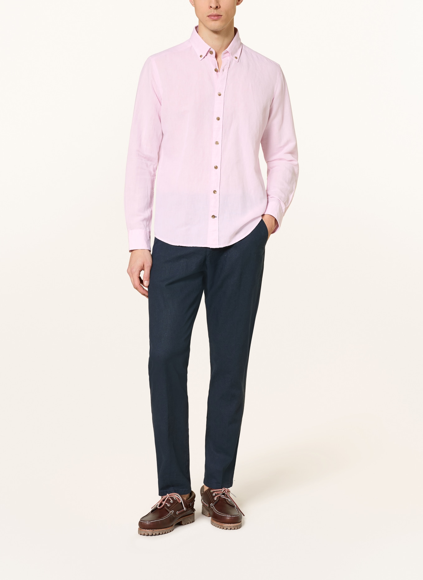 STROKESMAN'S Hemd Regular Fit mit Leinen: ROSÉ