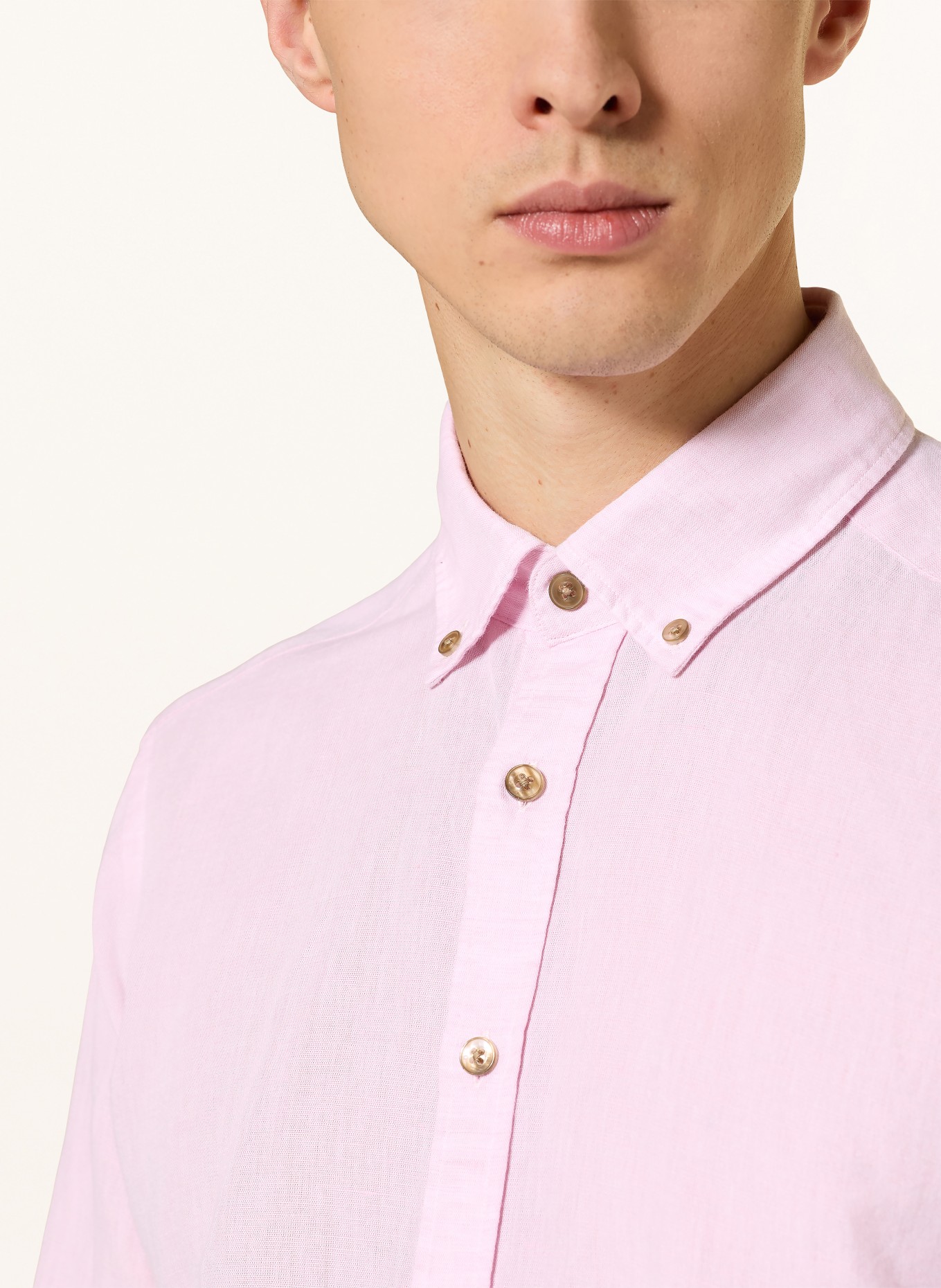 STROKESMAN'S Hemd Regular Fit mit Leinen: ROSÉ