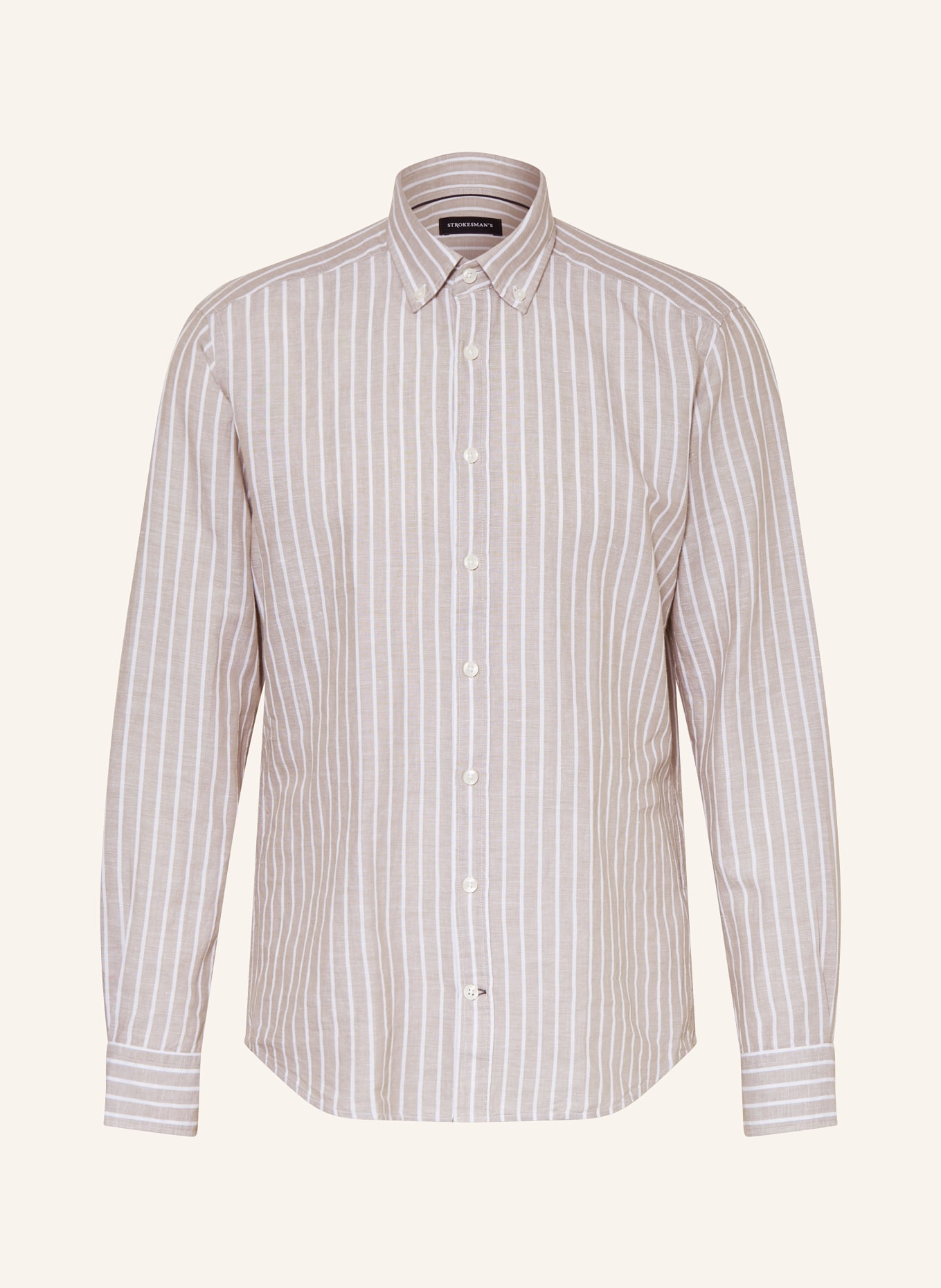 STROKESMAN'S Hemd Regular Fit mit Leinen: TAUPE / WEISS