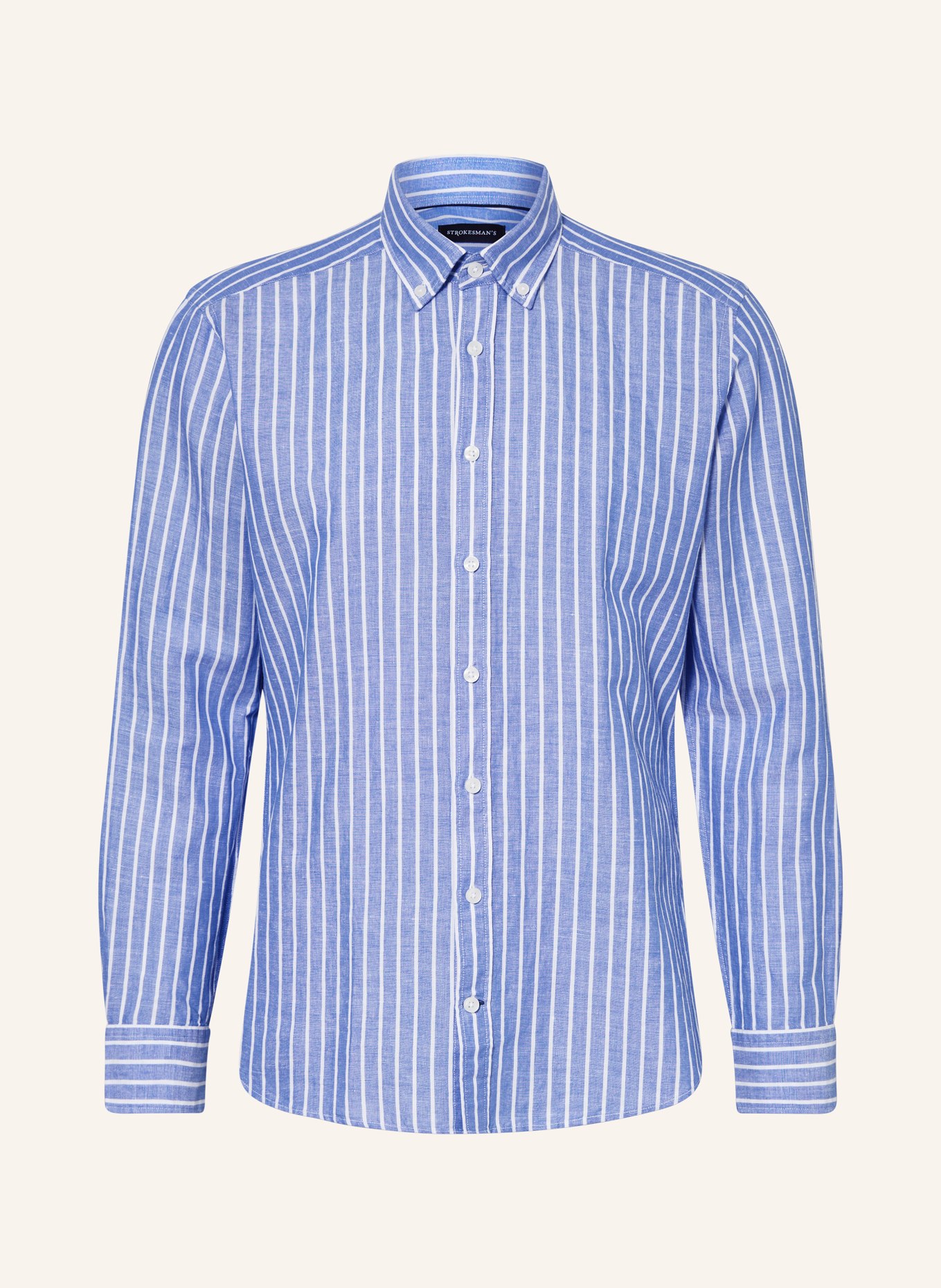 STROKESMAN'S Regular fit shirt with linen: BLUE / WHITE