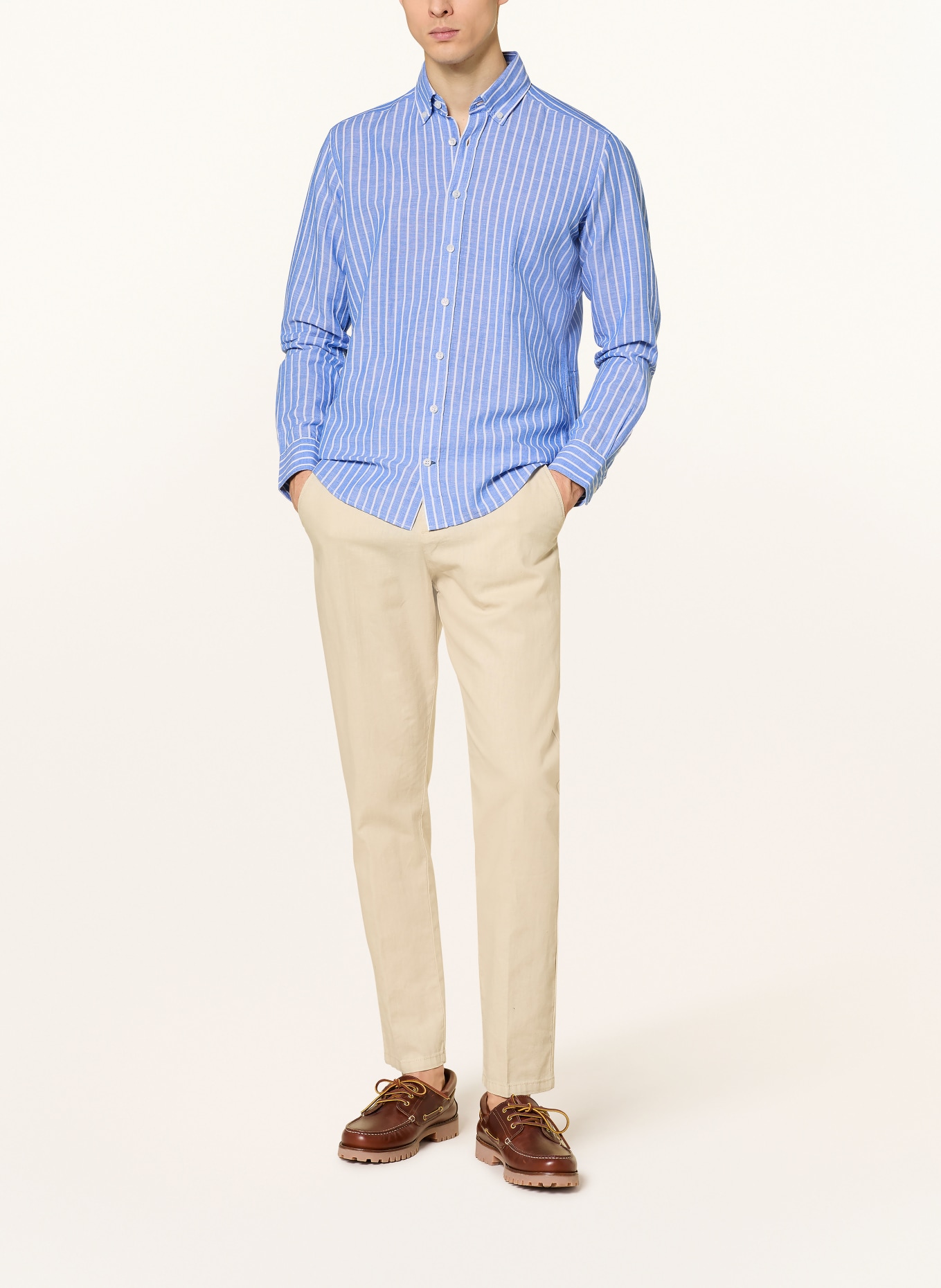 STROKESMAN'S Regular fit shirt with linen: BLUE / WHITE