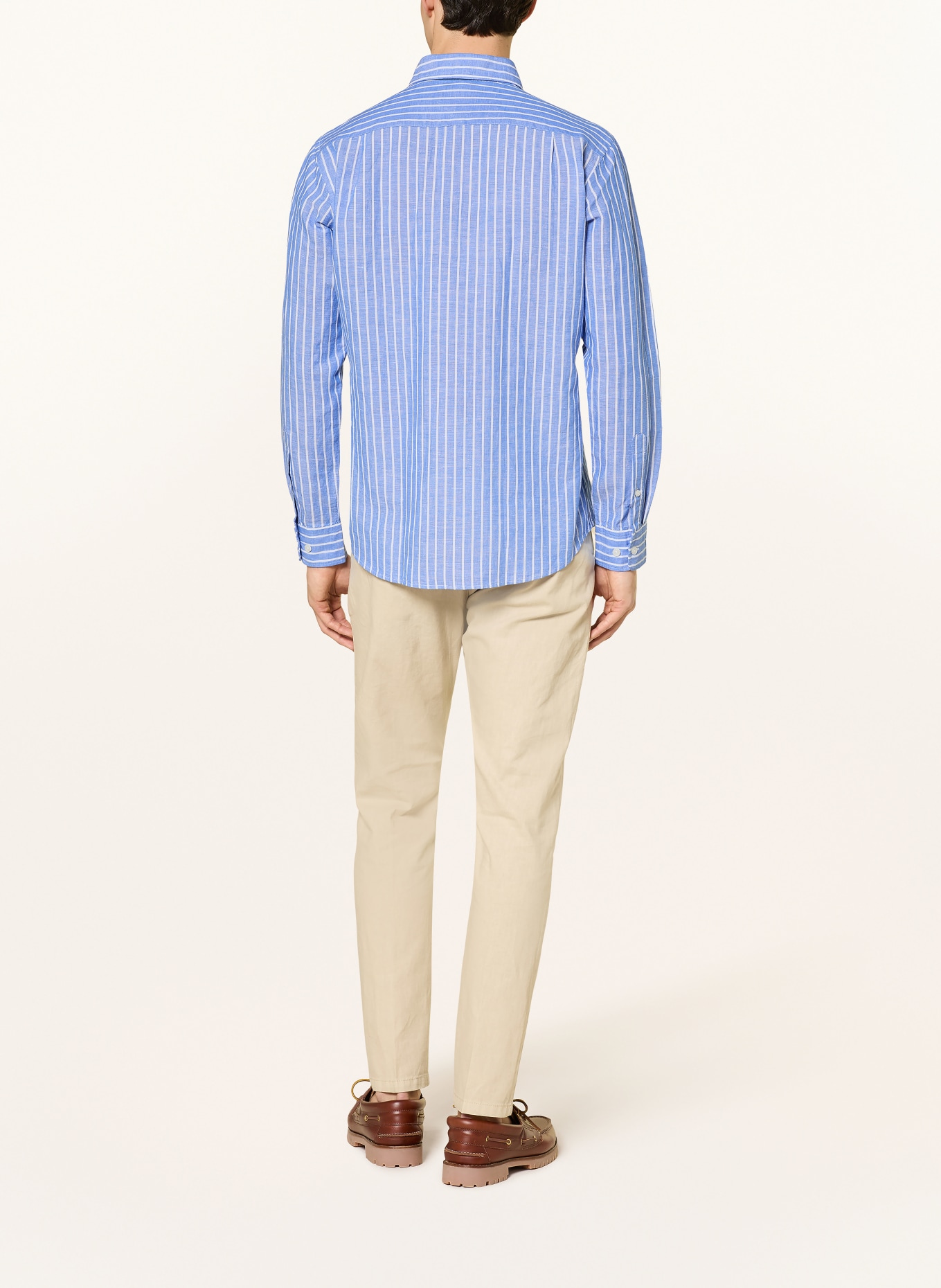STROKESMAN'S Regular fit shirt with linen: BLUE / WHITE
