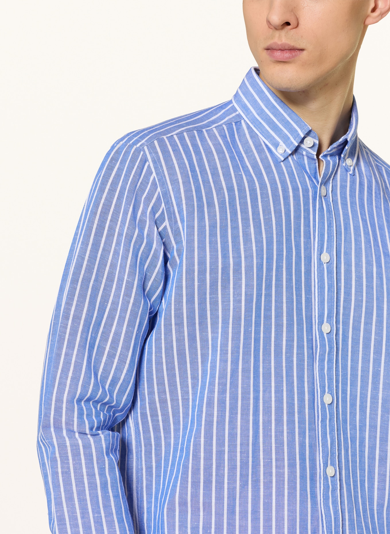 STROKESMAN'S Regular fit shirt with linen: BLUE / WHITE