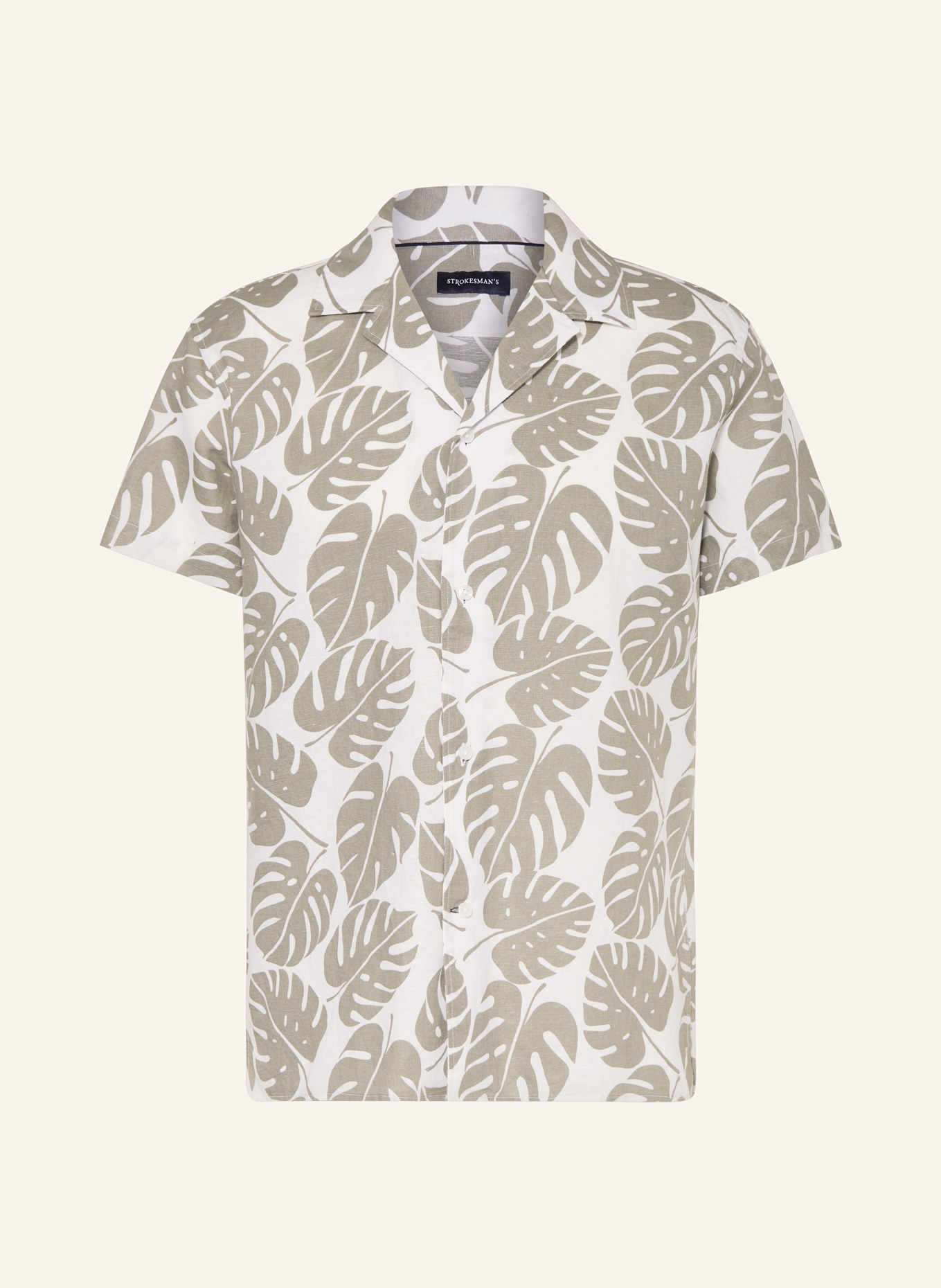 STROKESMAN'S Resorthemd Comfort Fit mit Leinen: CREME / KHAKI