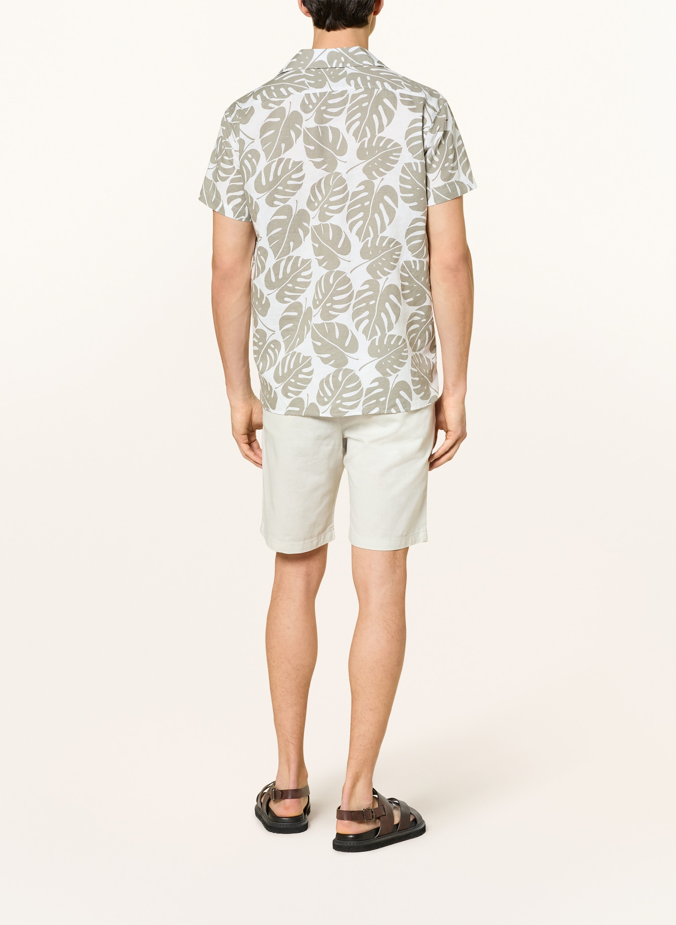 STROKESMAN'S Resorthemd Comfort Fit mit Leinen: CREME / KHAKI