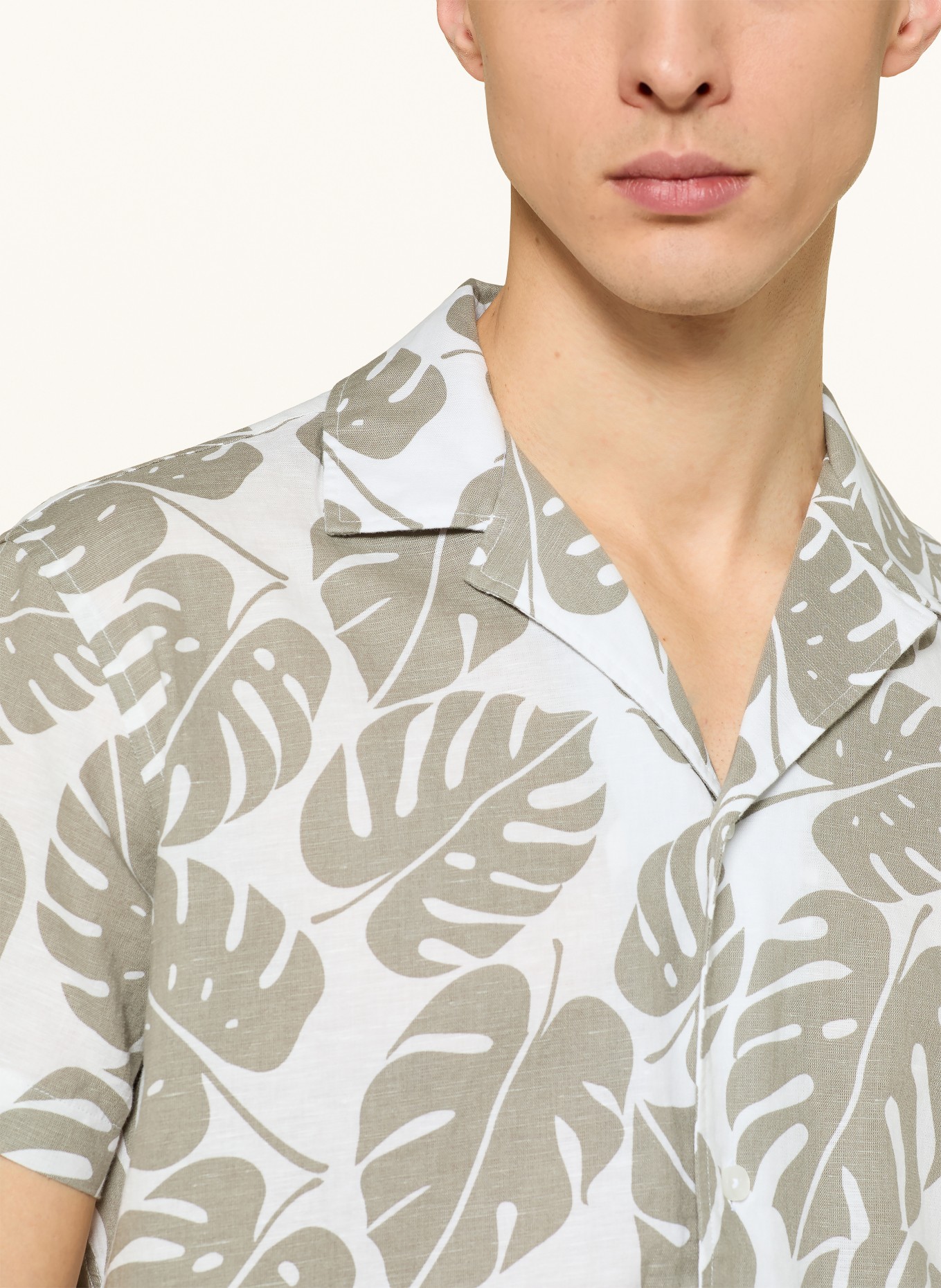 STROKESMAN'S Resorthemd Comfort Fit mit Leinen: CREME / KHAKI