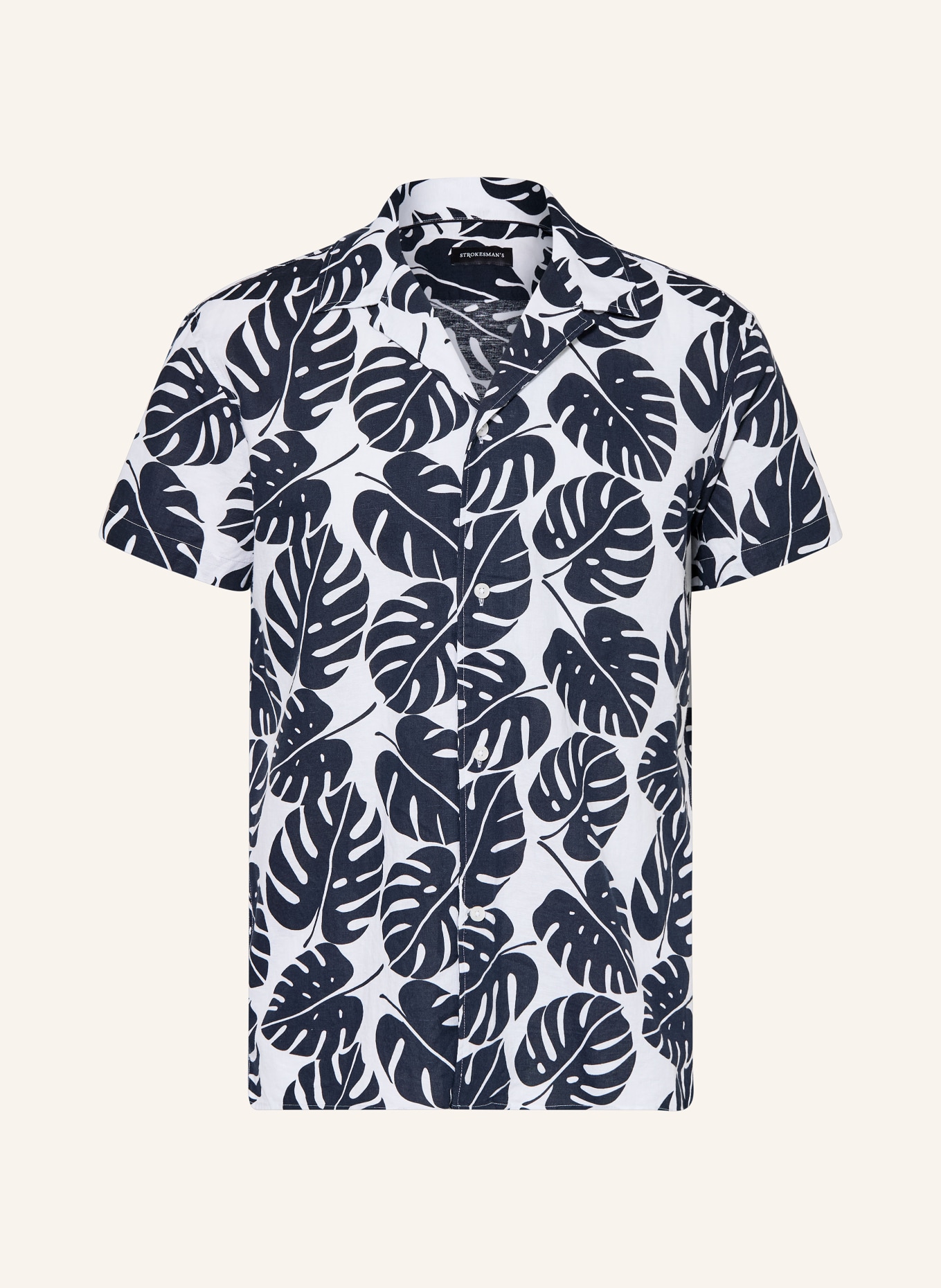 STROKESMAN'S Resorthemd Comfort Fit mit Leinen: DUNKELBLAU / WEISS