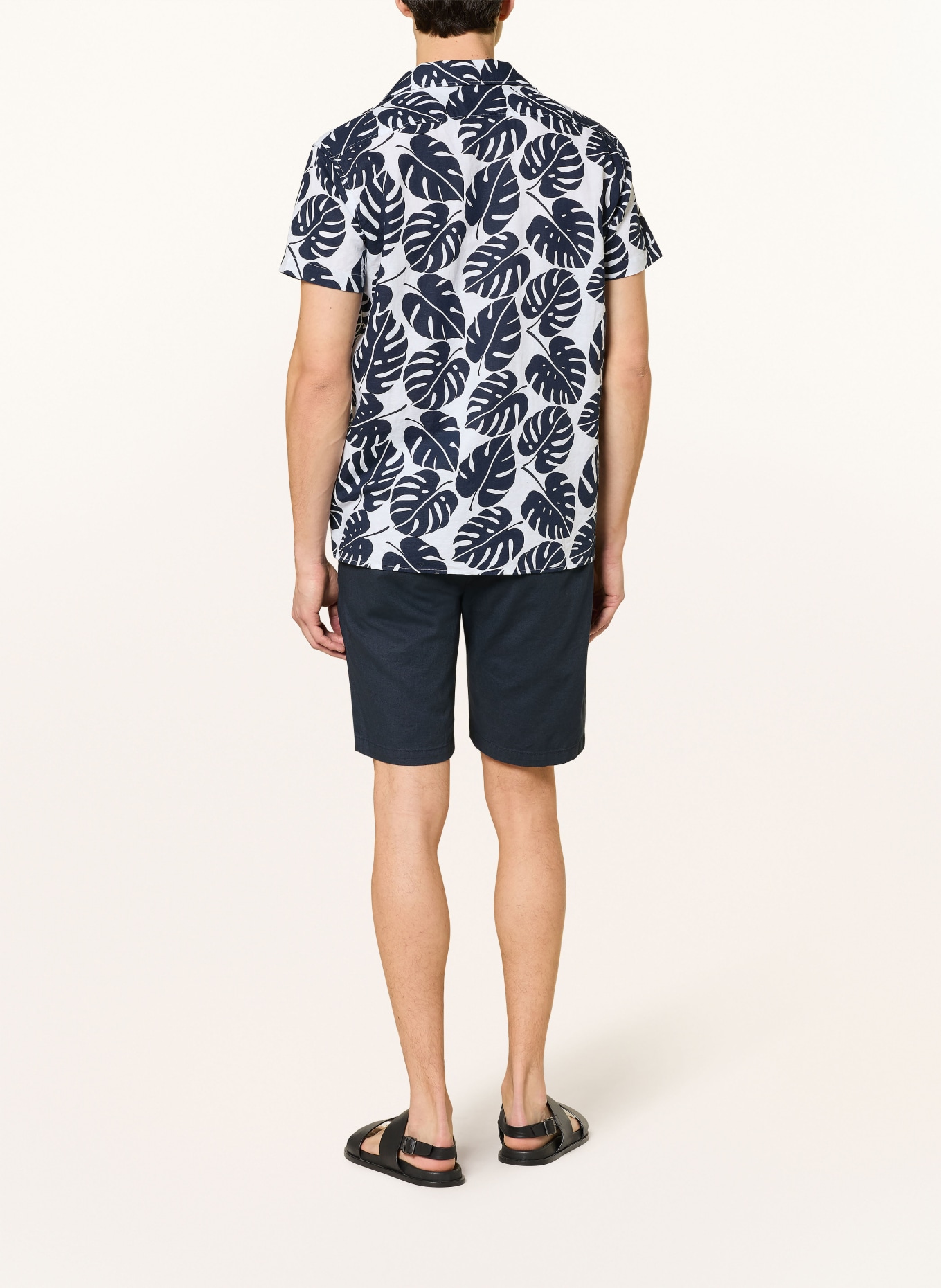 STROKESMAN'S Resorthemd Comfort Fit mit Leinen: DUNKELBLAU / WEISS