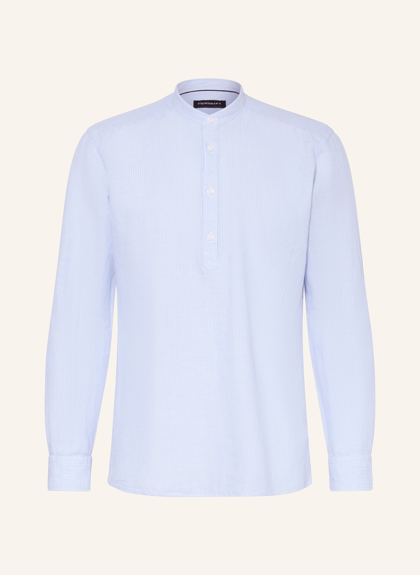 STROKESMAN'S Hemd Regular Fit mit Leinen und Stehkragen: HELLBLAU / WEISS