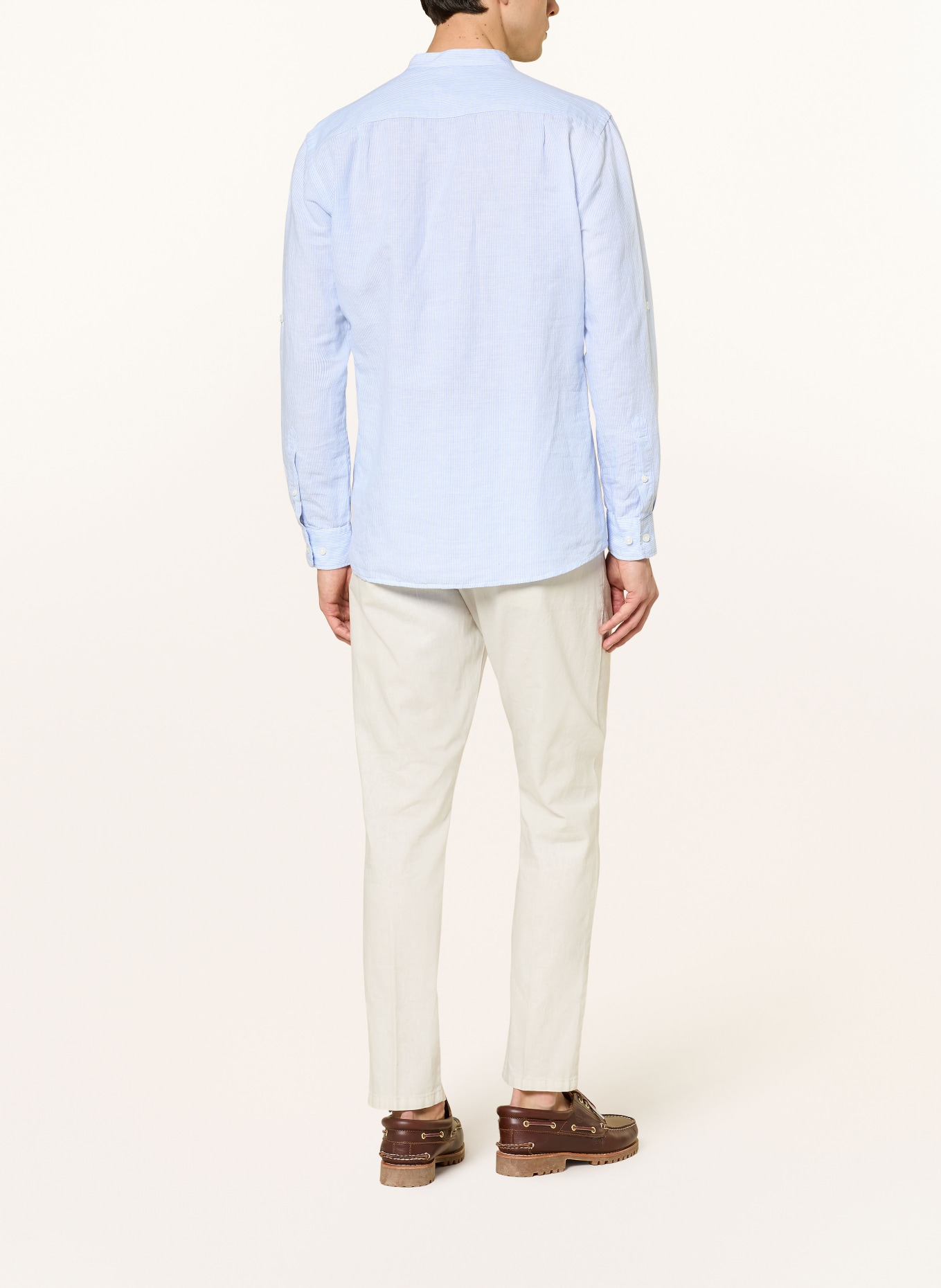 STROKESMAN'S Hemd Regular Fit mit Leinen und Stehkragen: HELLBLAU / WEISS