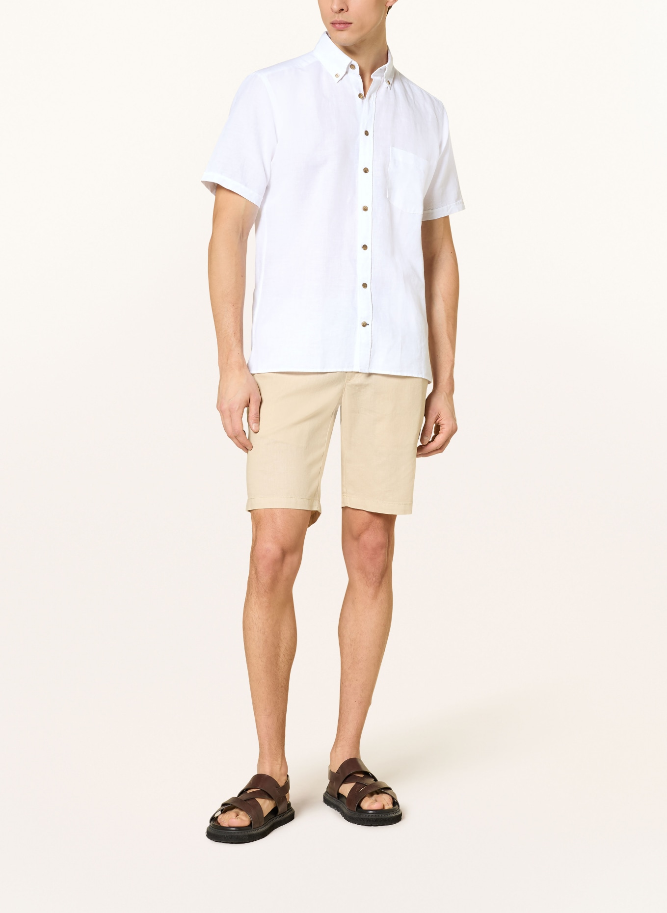 STROKESMAN'S Košile s krátkým rukávem Comfort Fit s lnem: BÍLÁ