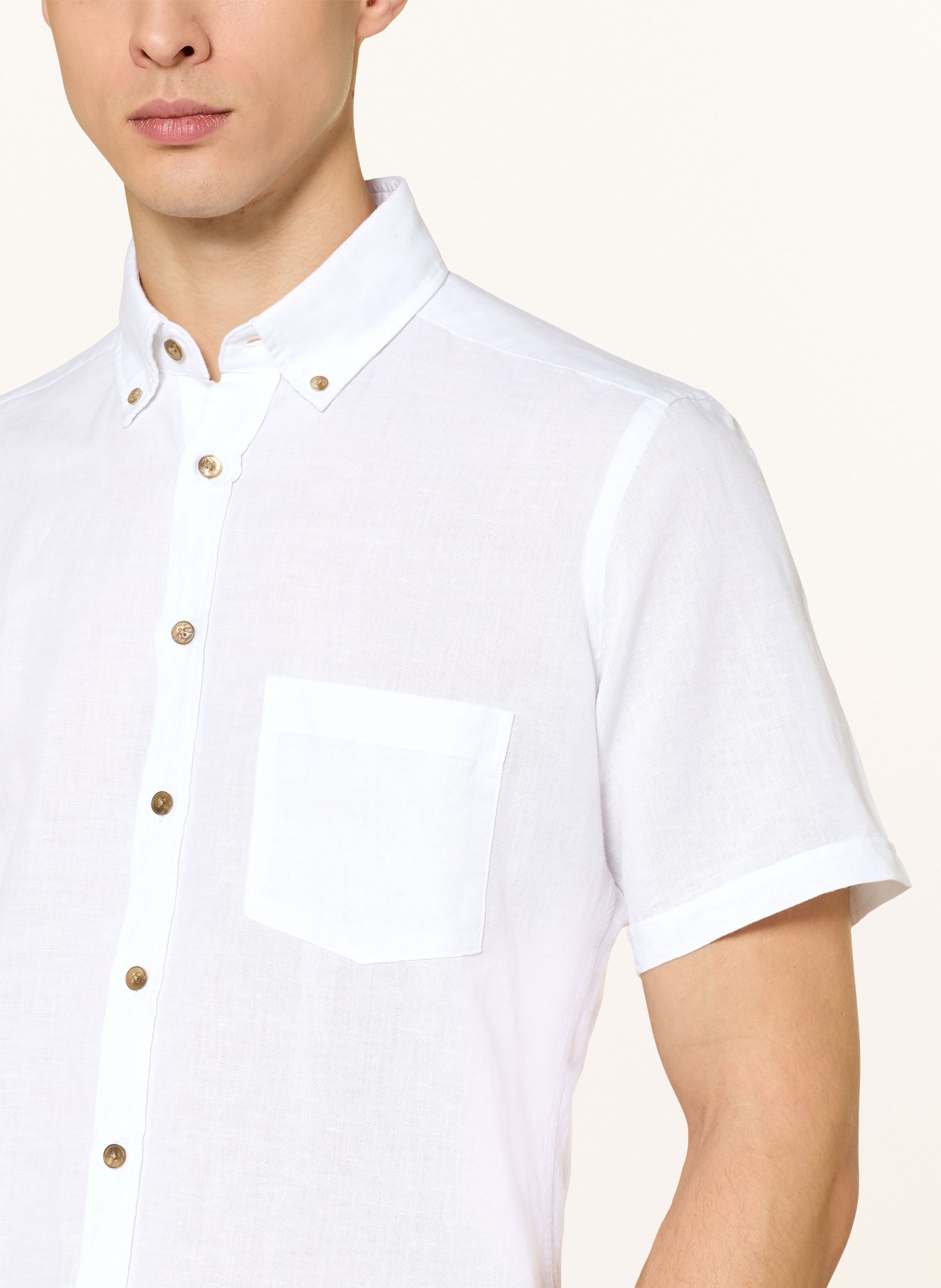 STROKESMAN'S Košile s krátkým rukávem Comfort Fit s lnem: BÍLÁ