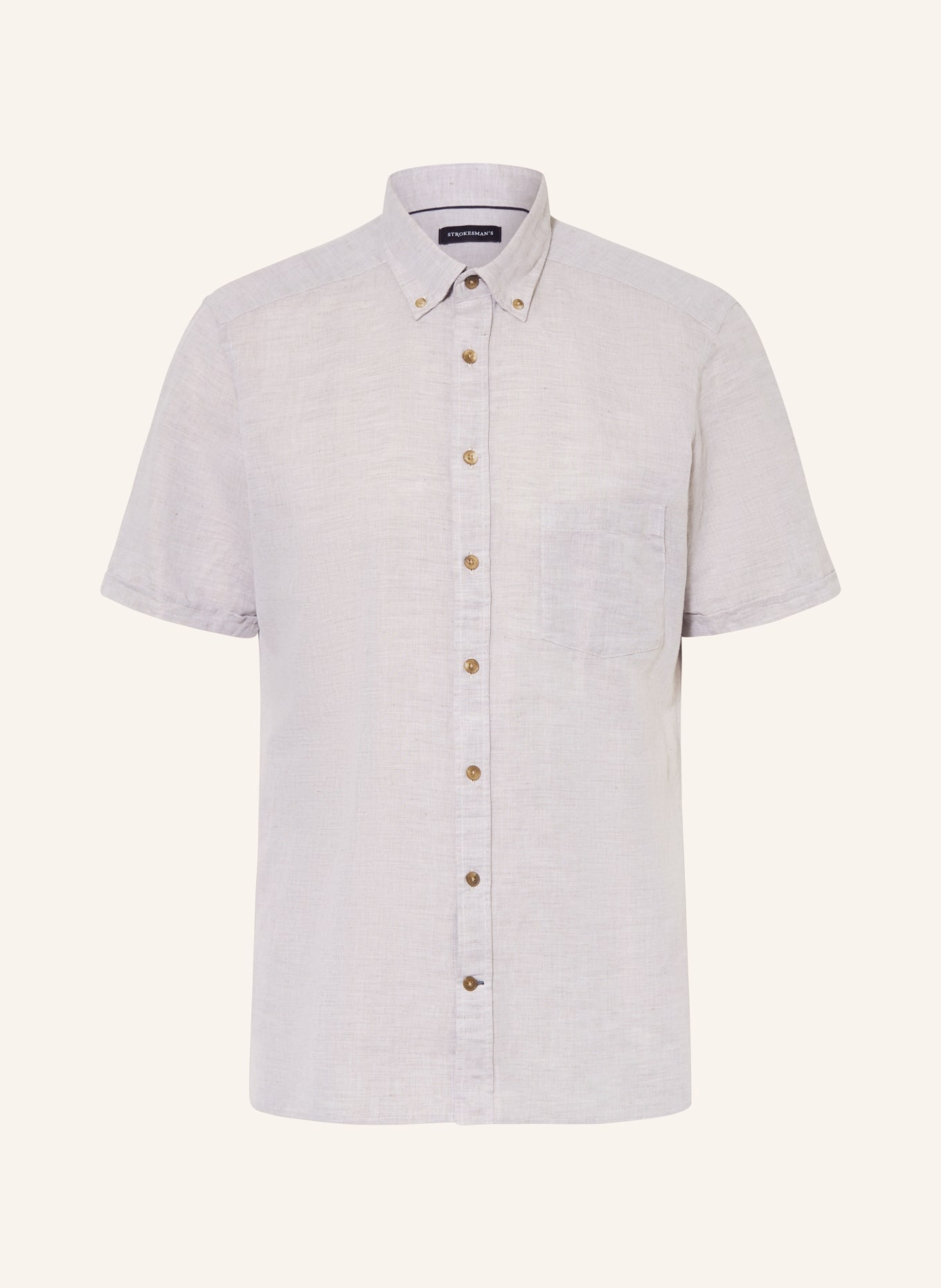 STROKESMAN'S Košile s krátkým rukávem Comfort Fit s lnem: BÉŽOVÁ