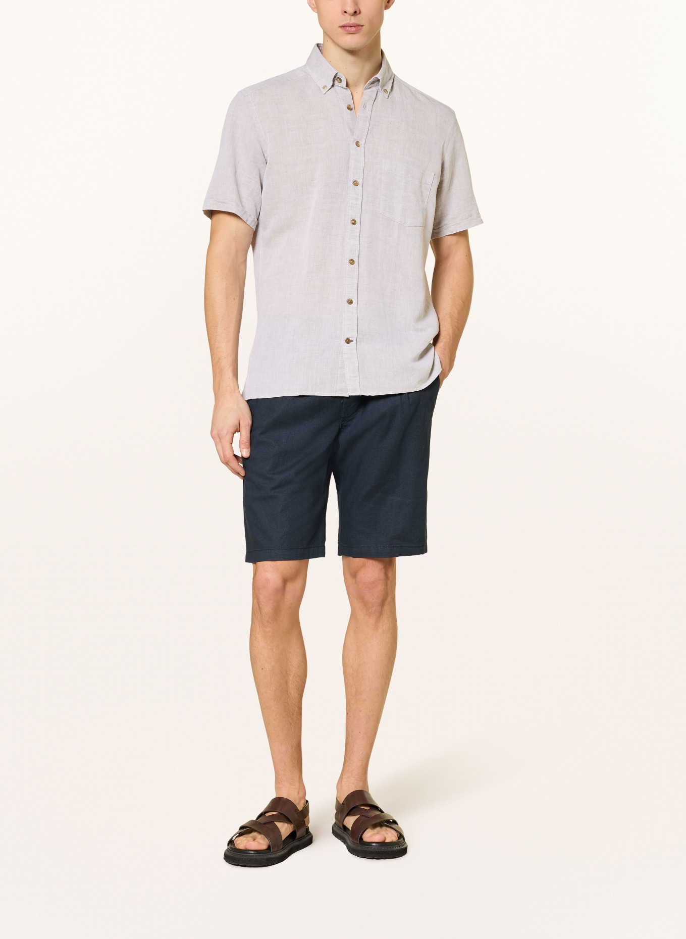 STROKESMAN'S Košile s krátkým rukávem Comfort Fit s lnem: BÉŽOVÁ