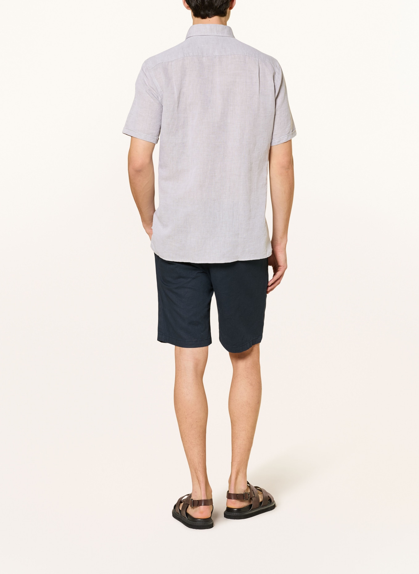 STROKESMAN'S Košile s krátkým rukávem Comfort Fit s lnem: BÉŽOVÁ