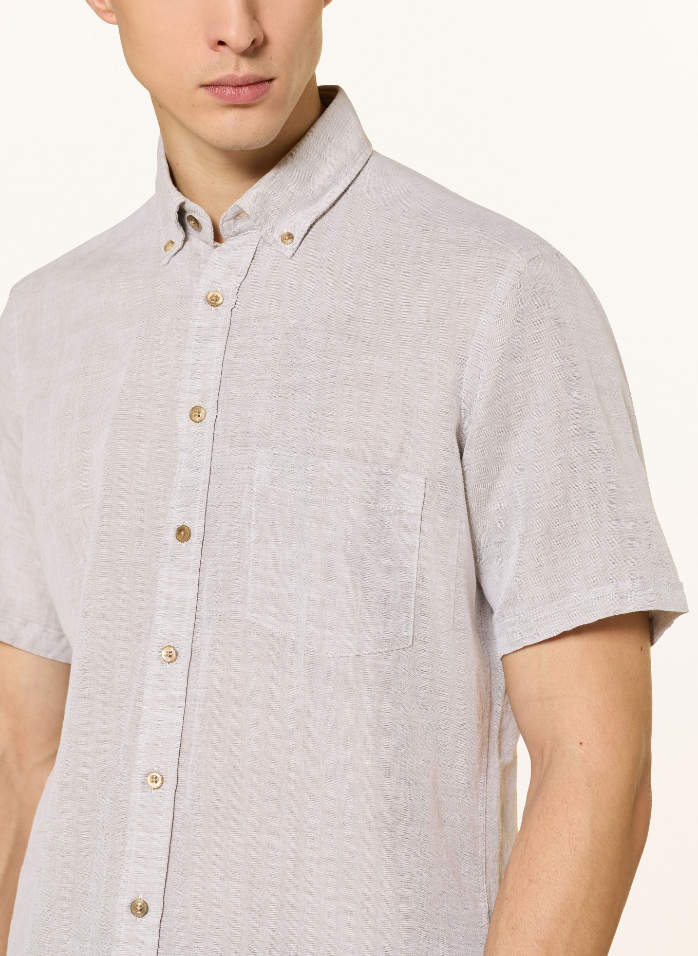 STROKESMAN'S Košile s krátkým rukávem Comfort Fit s lnem: BÉŽOVÁ