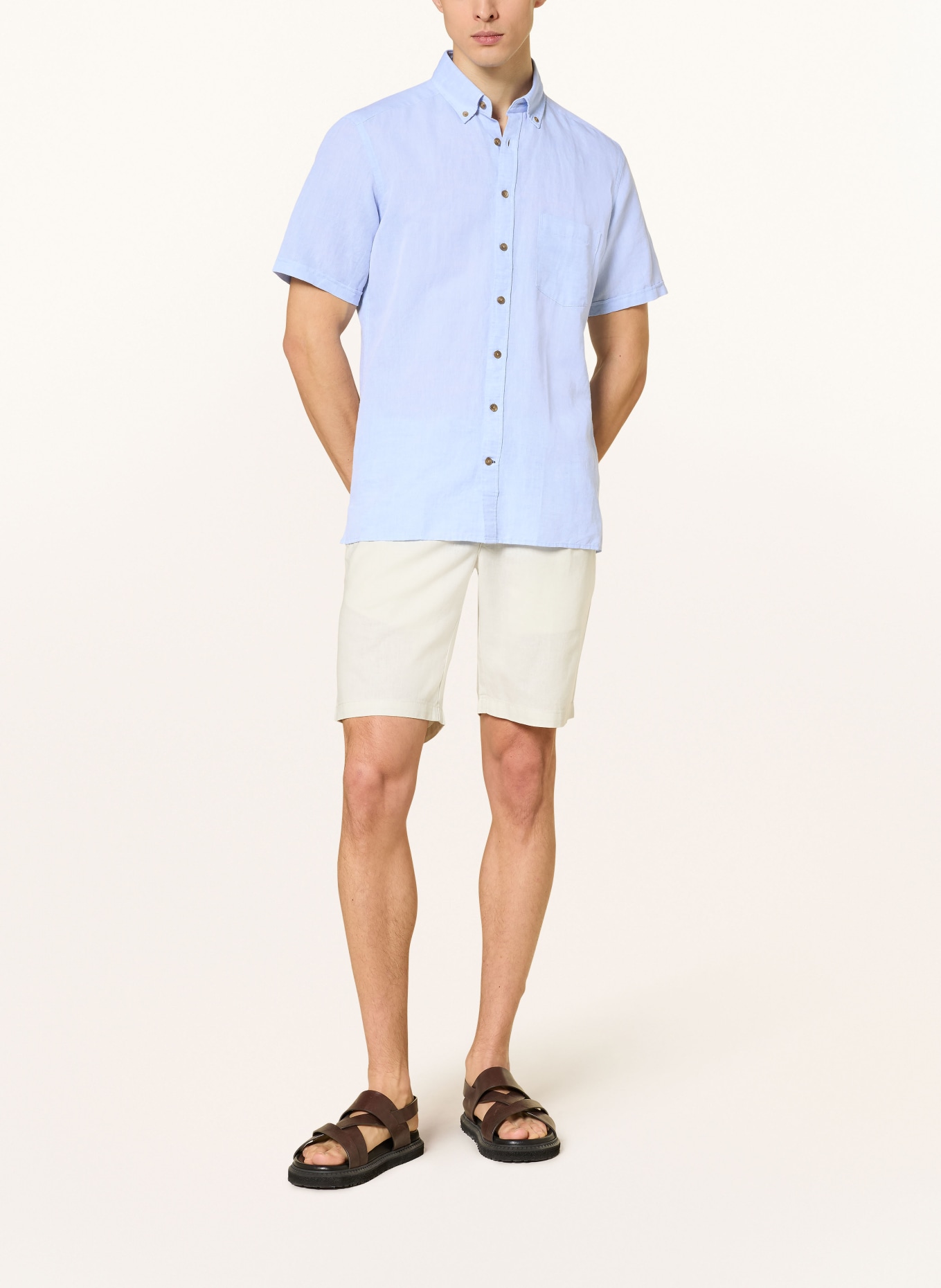 STROKESMAN'S Košile s krátkým rukávem Comfort Fit s lnem: TMAVĚ MODRÁ