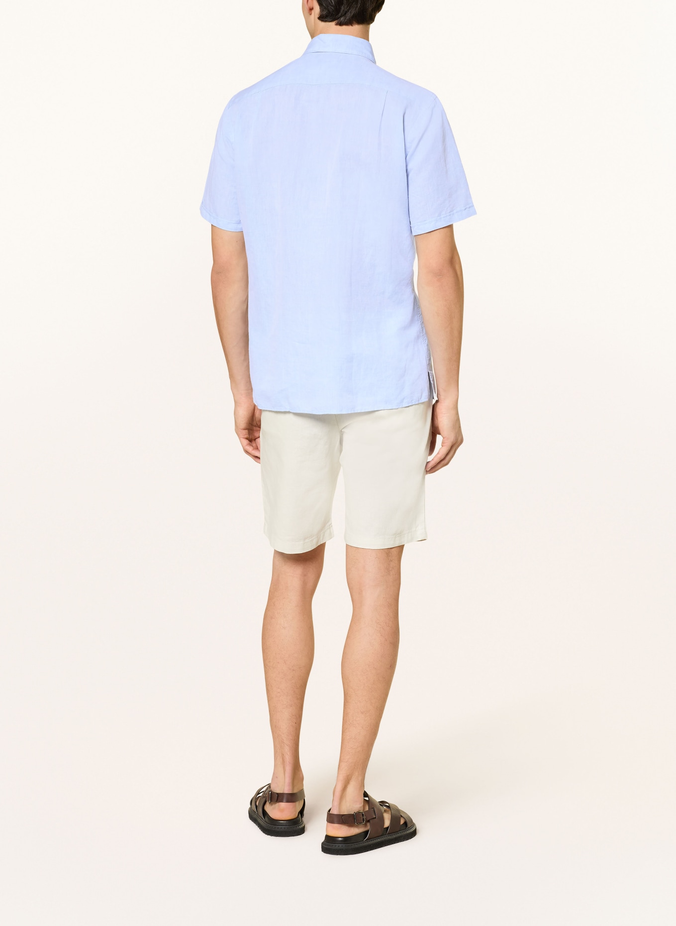 STROKESMAN'S Košile s krátkým rukávem Comfort Fit s lnem: TMAVĚ MODRÁ