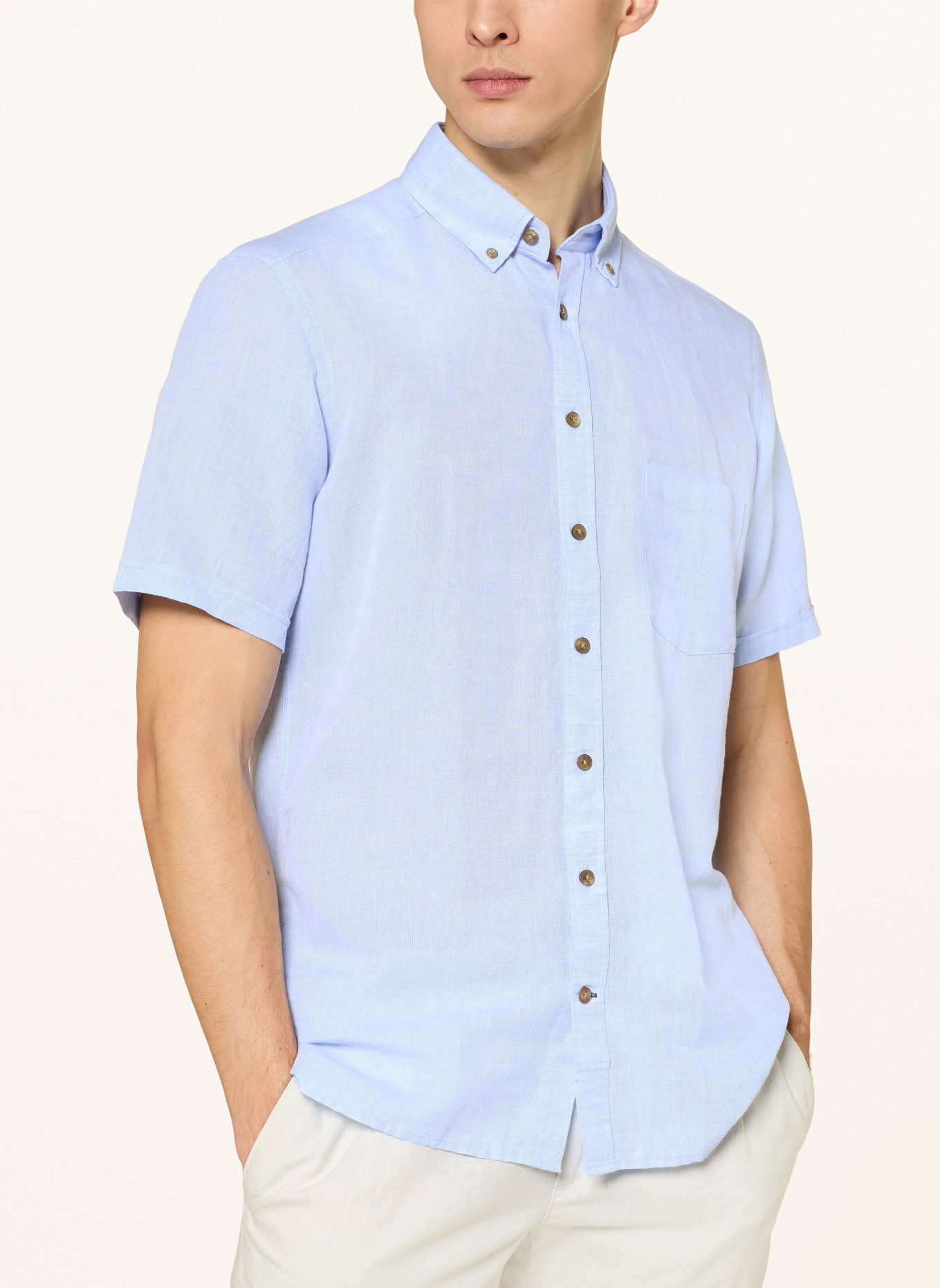 STROKESMAN'S Košile s krátkým rukávem Comfort Fit s lnem: TMAVĚ MODRÁ