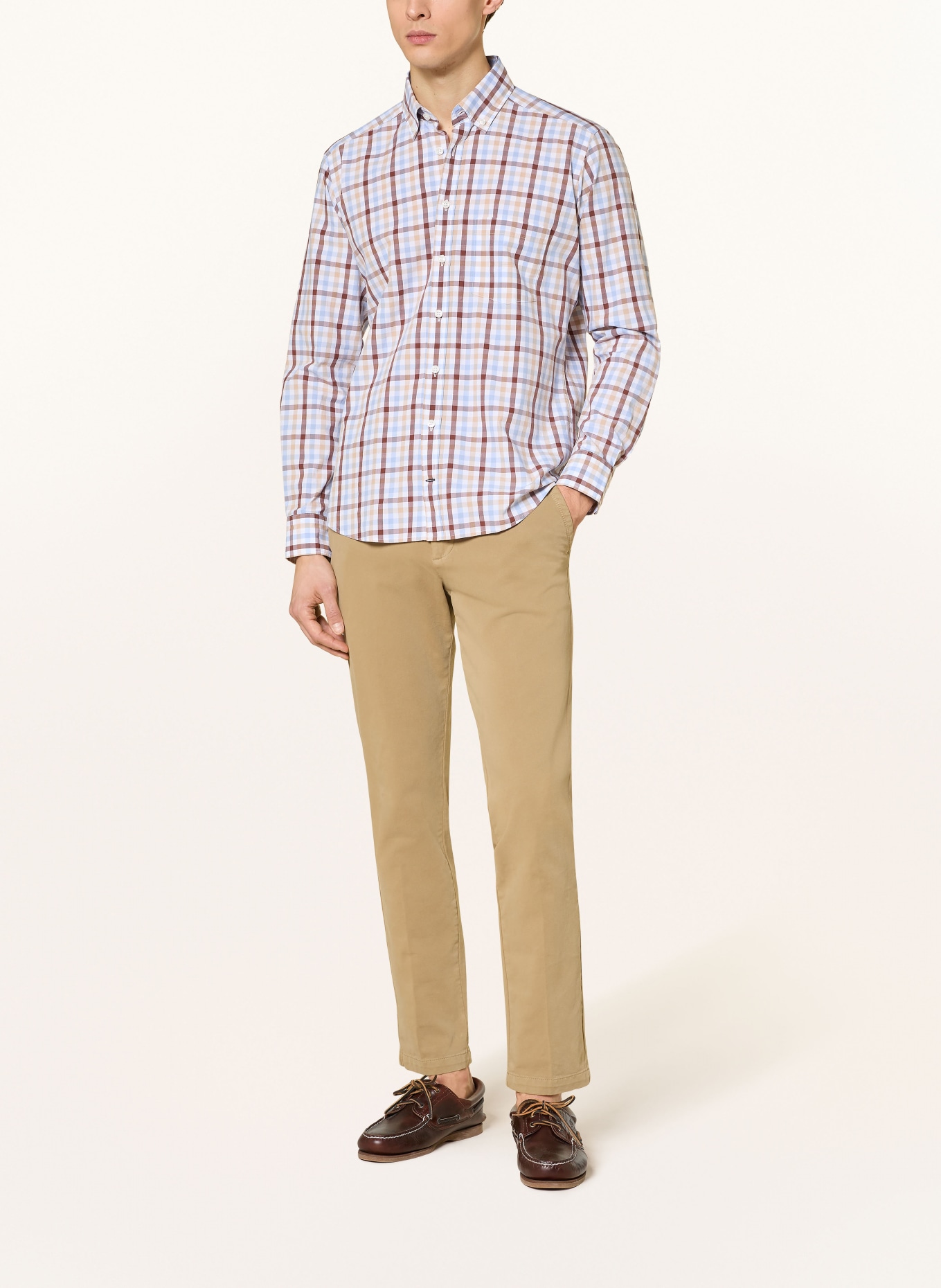 STROKESMAN'S Hemd Regular Fit: WEISS / BRAUN / BLAUGRAU