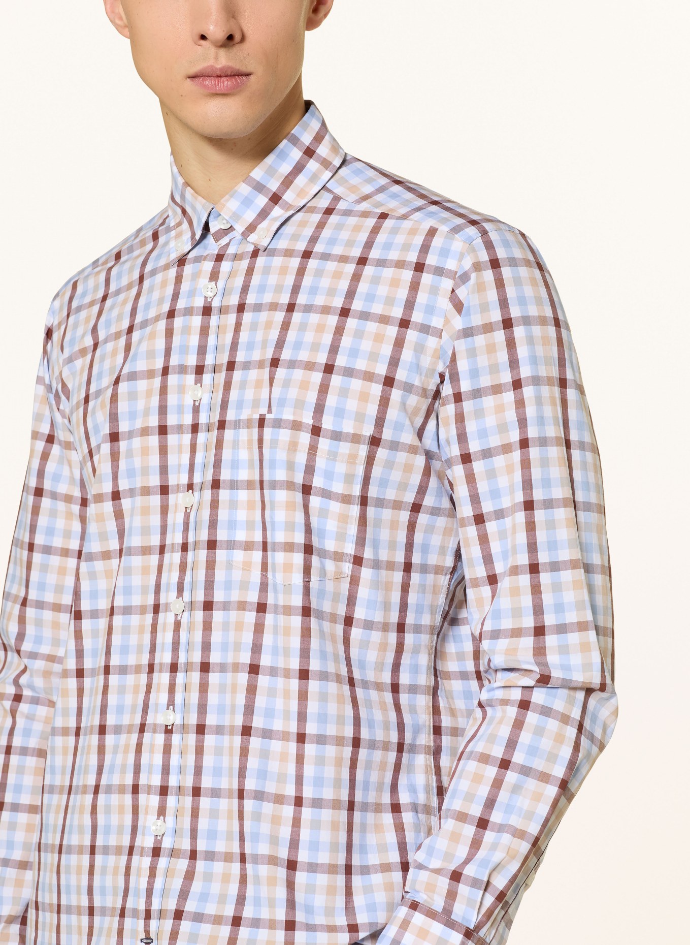 STROKESMAN'S Hemd Regular Fit: WEISS / BRAUN / BLAUGRAU