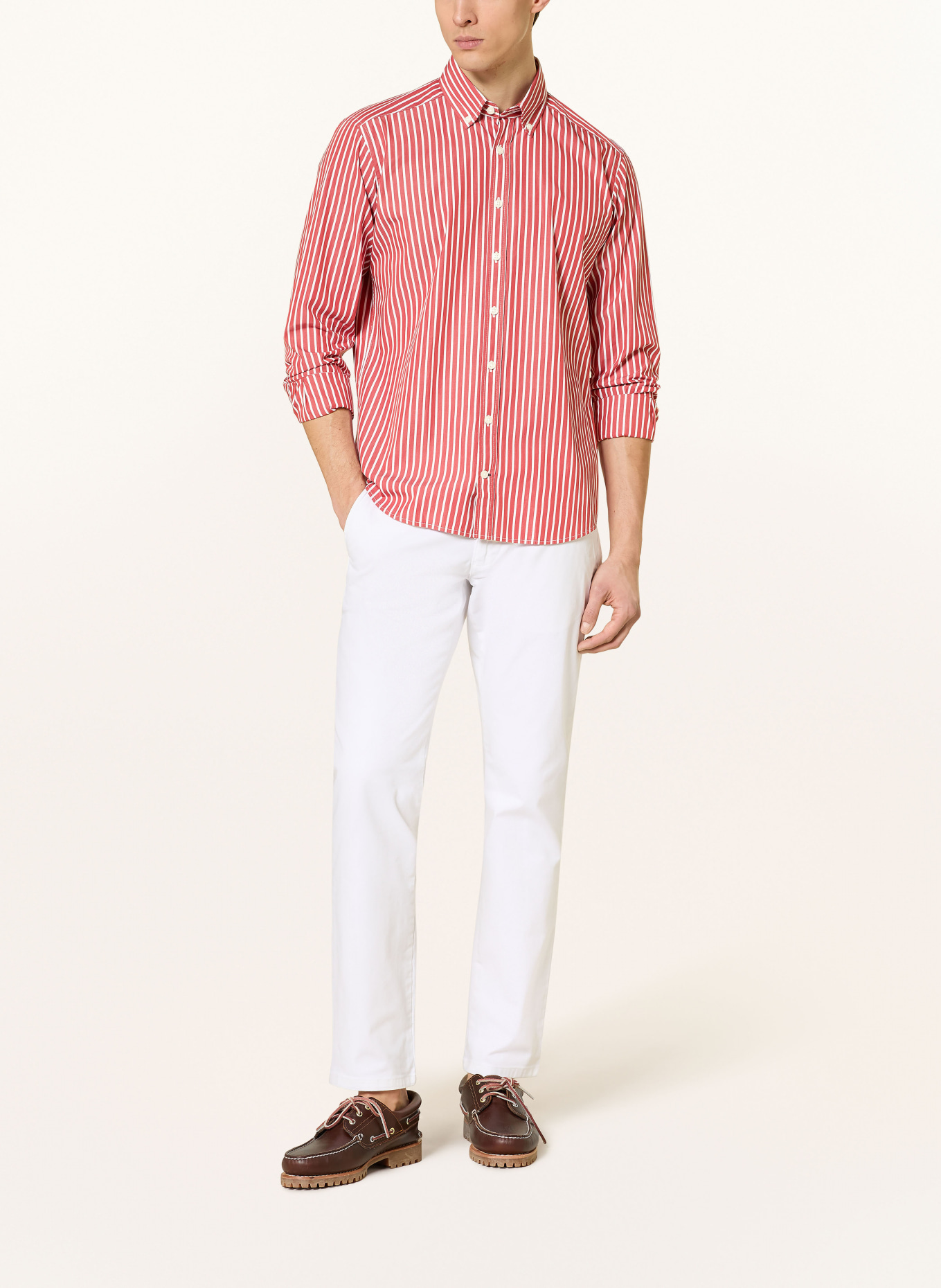 STROKESMAN'S Hemd Comfort Fit: HELLROT / WEISS