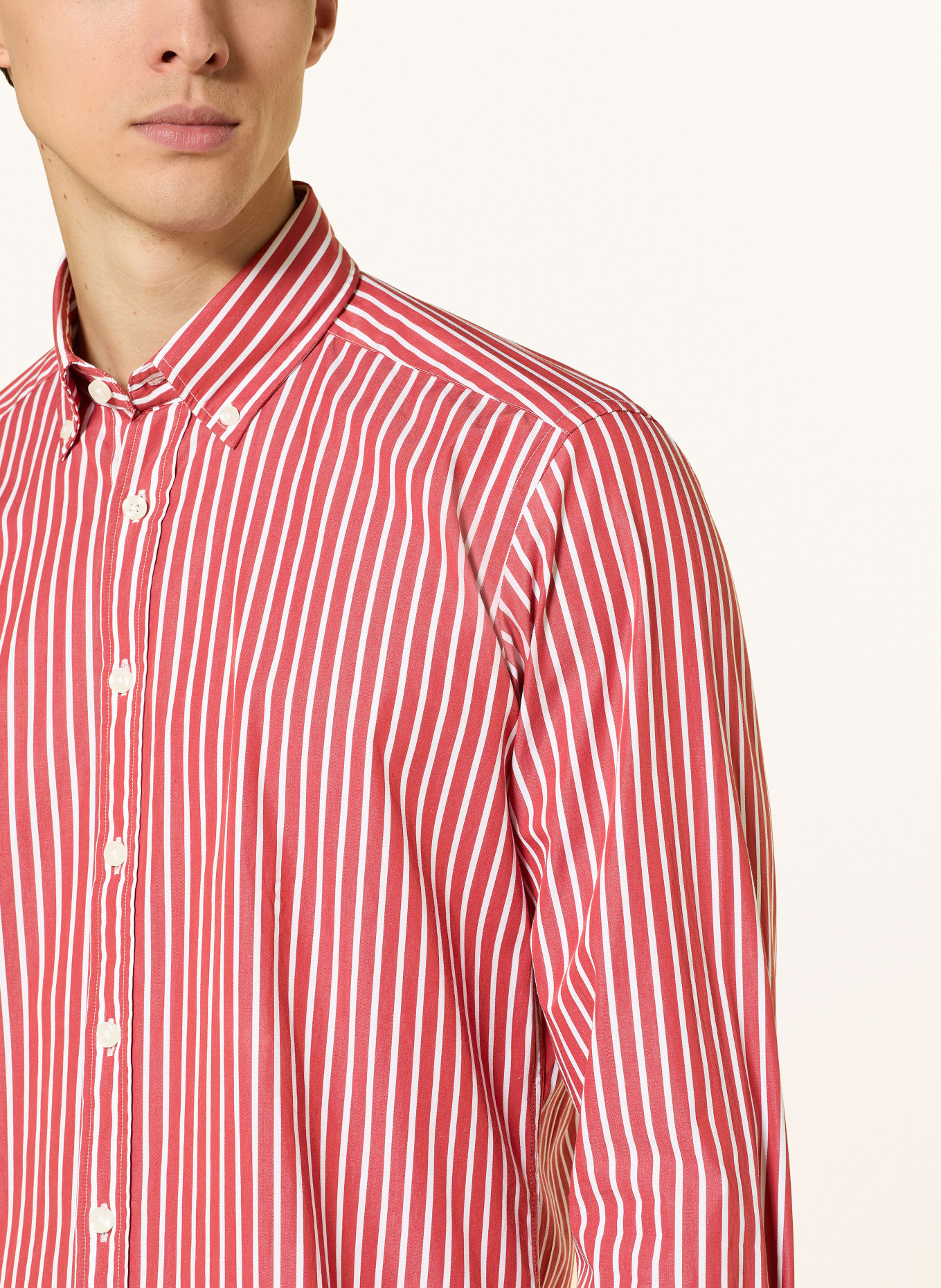 STROKESMAN'S Hemd Comfort Fit: HELLROT / WEISS