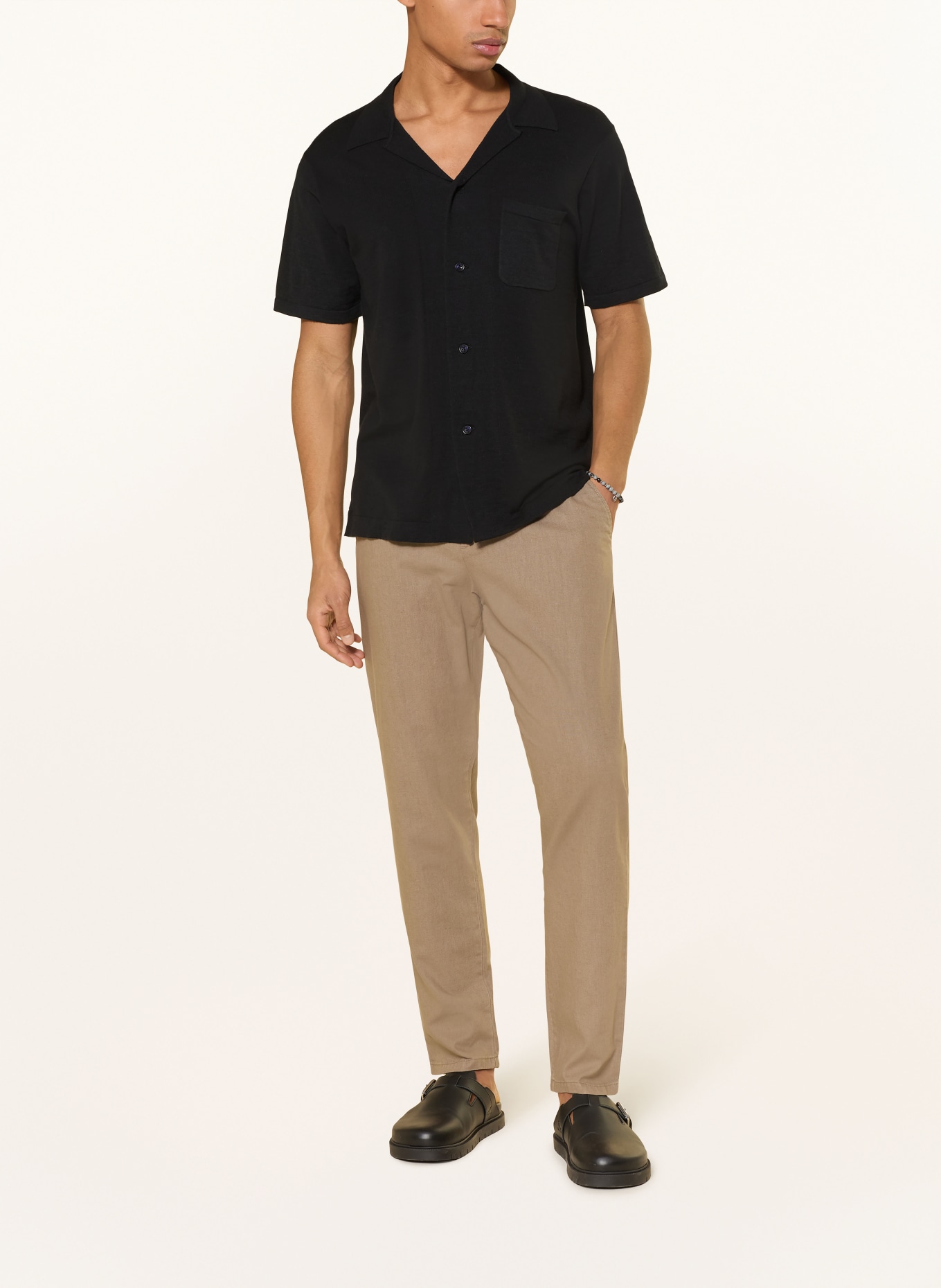 PAUL Chino Regular Fit mit Leinen: OLIV