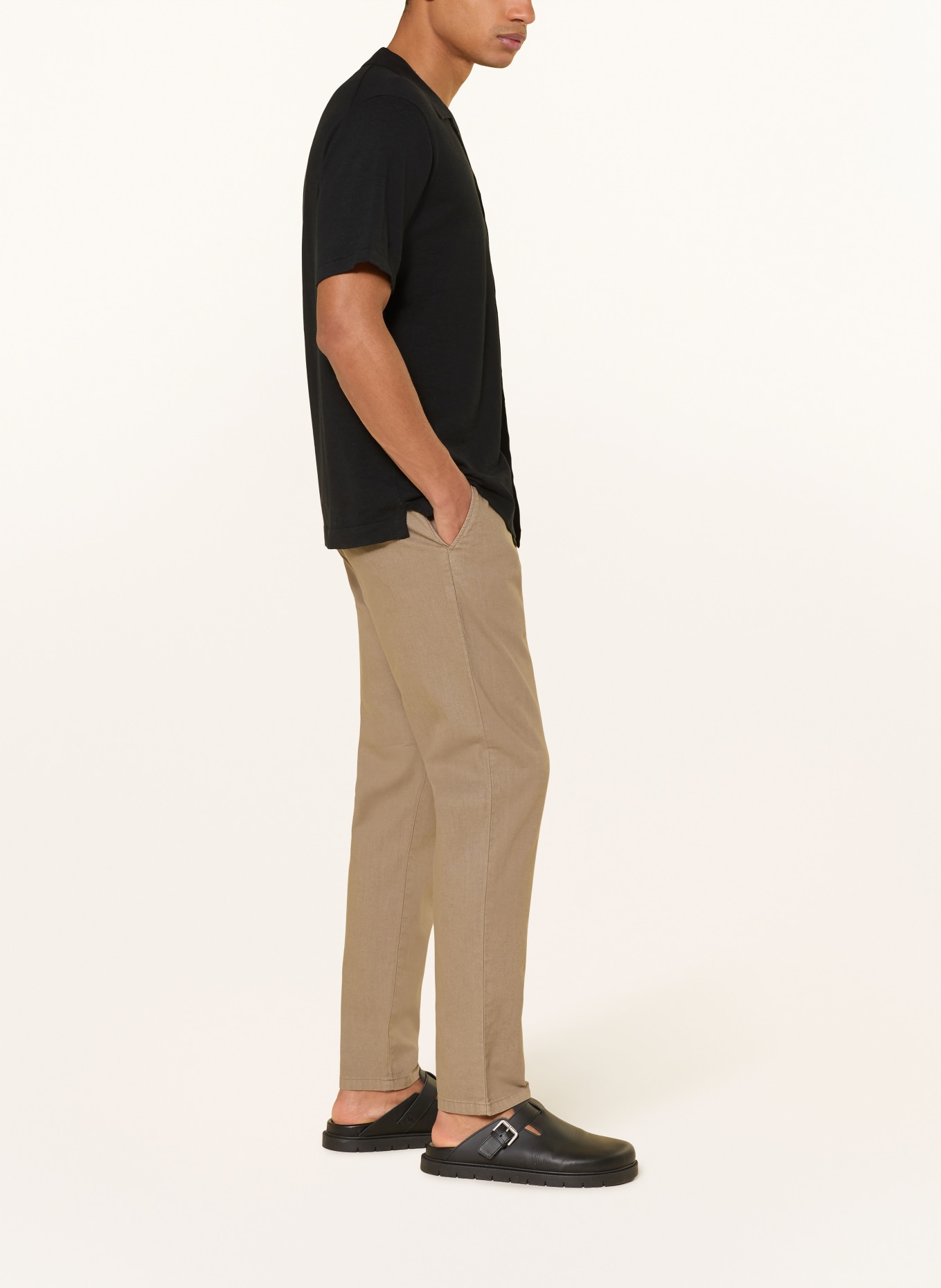 PAUL Chino Regular Fit mit Leinen: OLIV