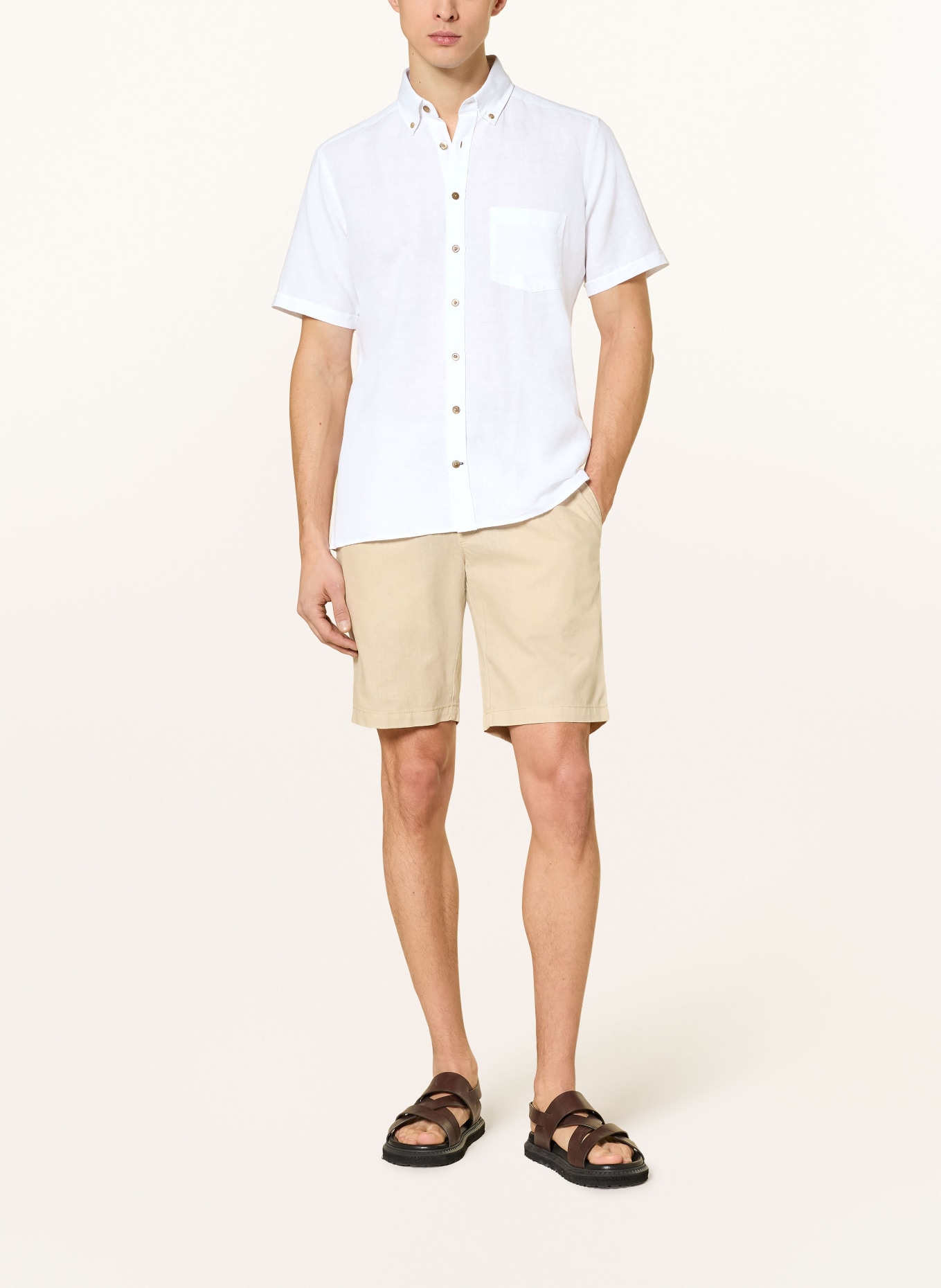 STROKESMAN'S Regular fit shorts with linen: CAMEL
