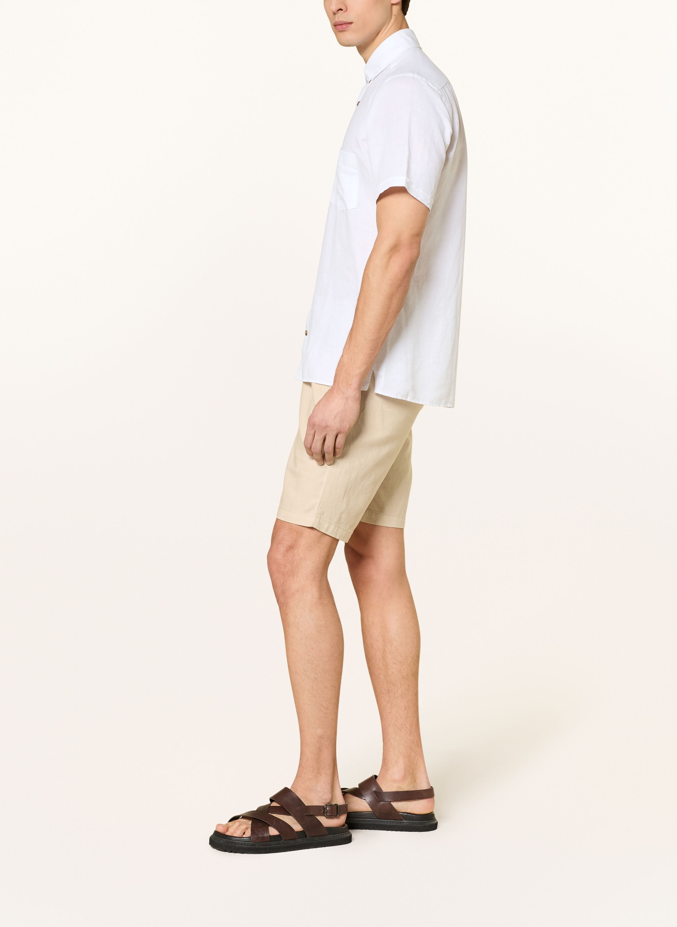 STROKESMAN'S Regular fit shorts with linen: CAMEL