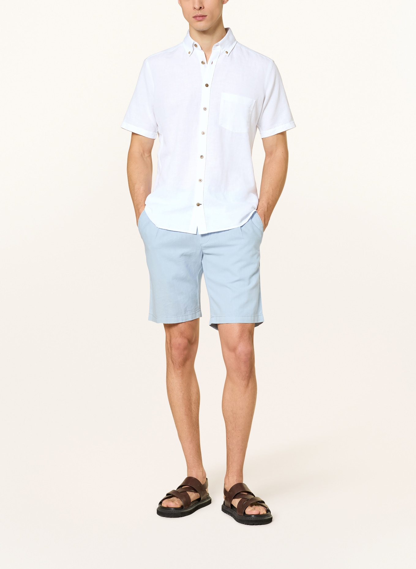 STROKESMAN'S Regular fit shorts with linen: LIGHT BLUE