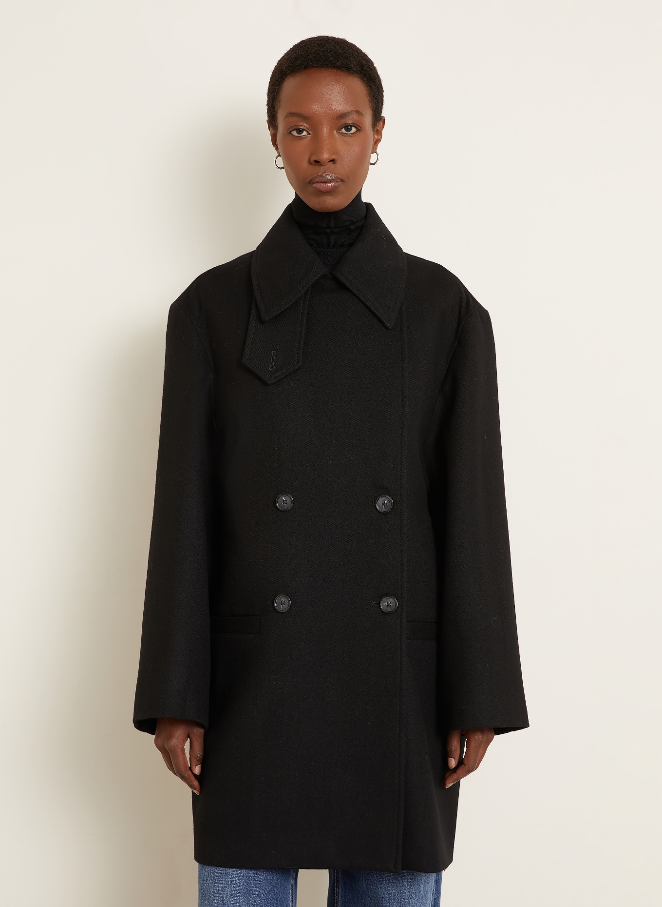 TOTEME vlněný kabát: ČERNÁ