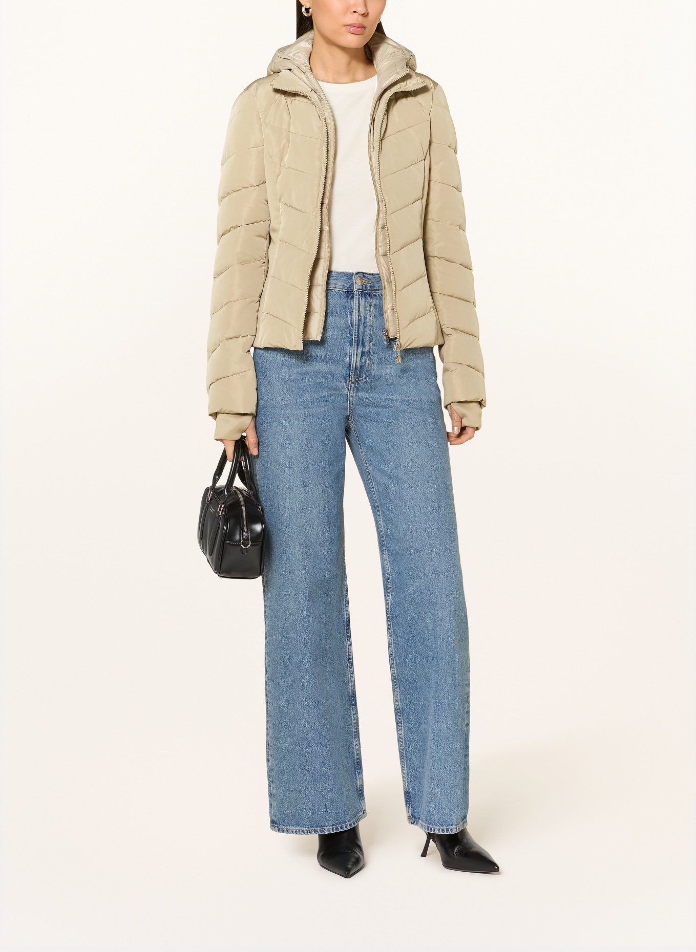 PATRIZIA PEPE Steppjacke im Materialmix mit herausnehmbarer Blende: KHAKI