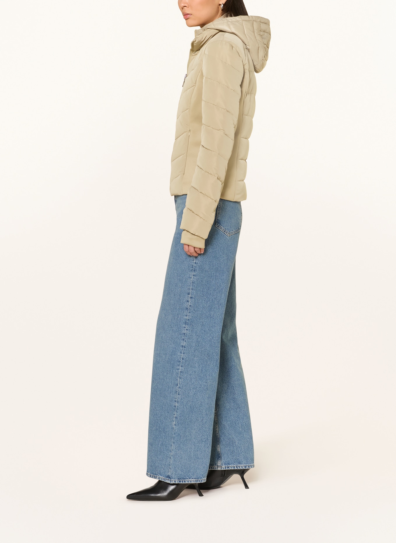 PATRIZIA PEPE Steppjacke im Materialmix mit herausnehmbarer Blende: KHAKI