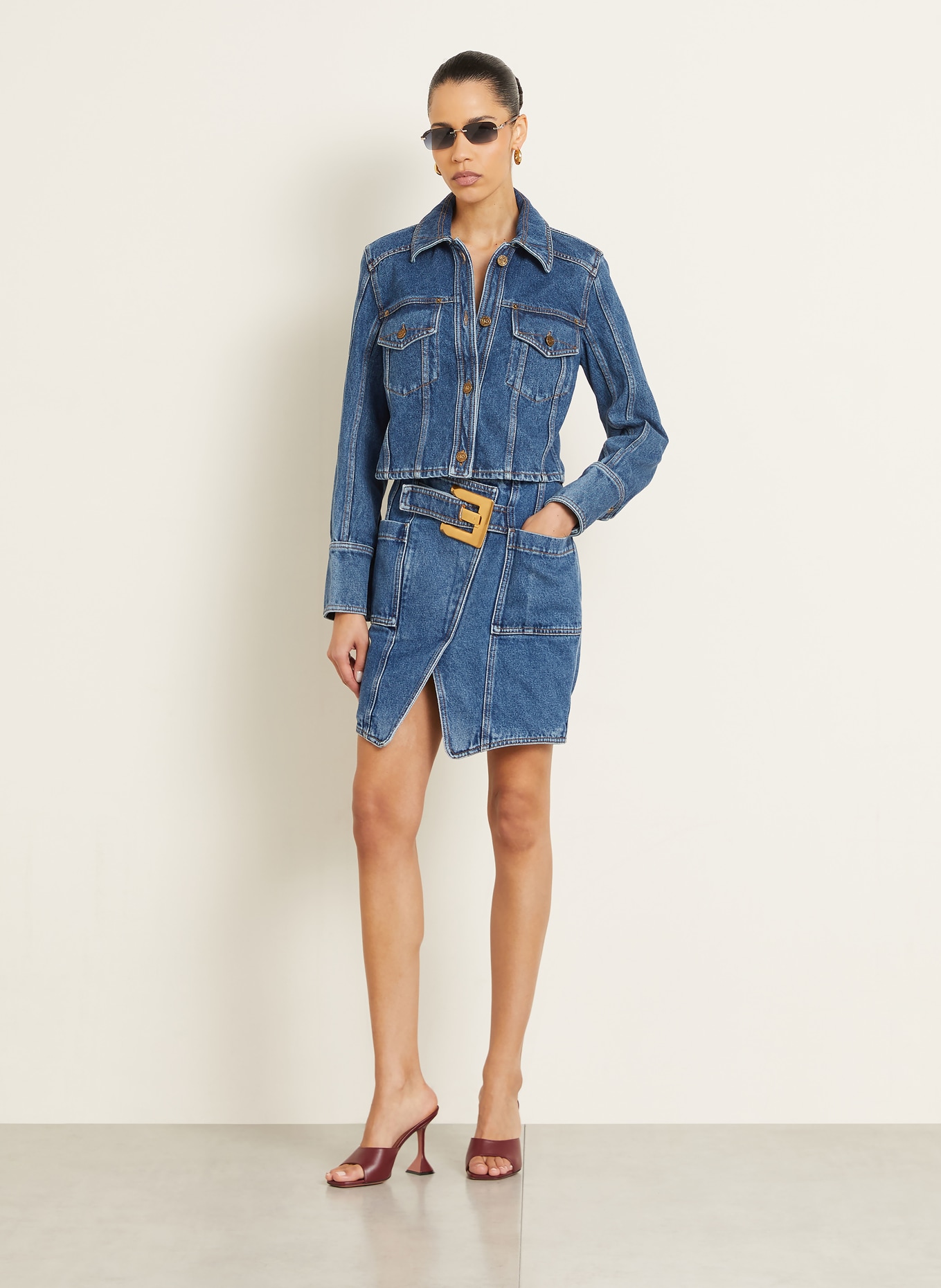 BALMAIN Jeansrock in Wickeloptik: BLAU