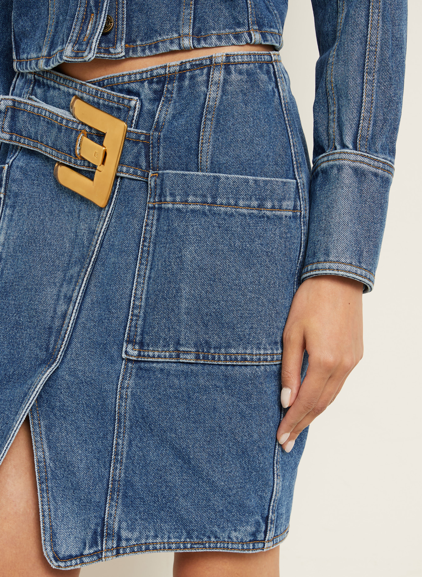 BALMAIN Jeansrock in Wickeloptik: BLAU